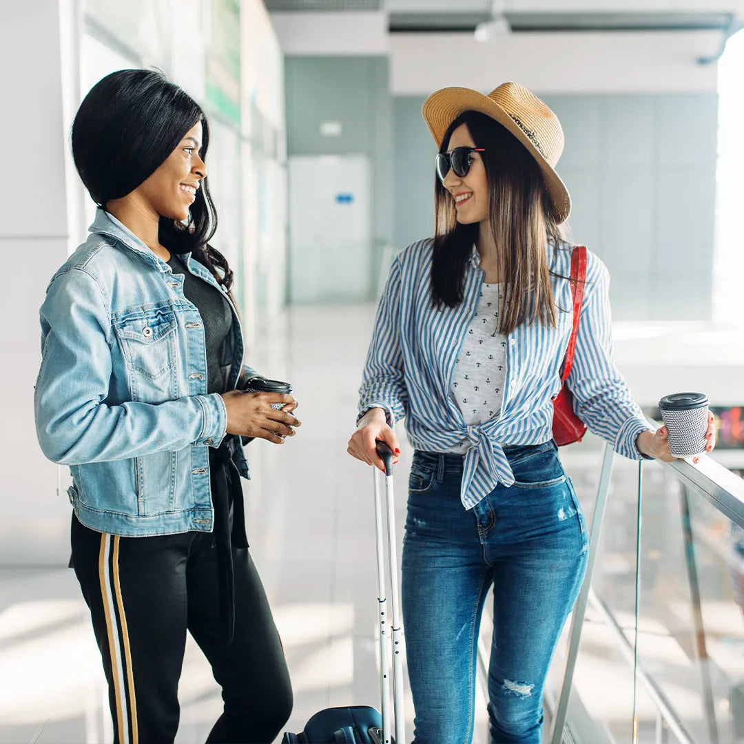woman talking at the airport