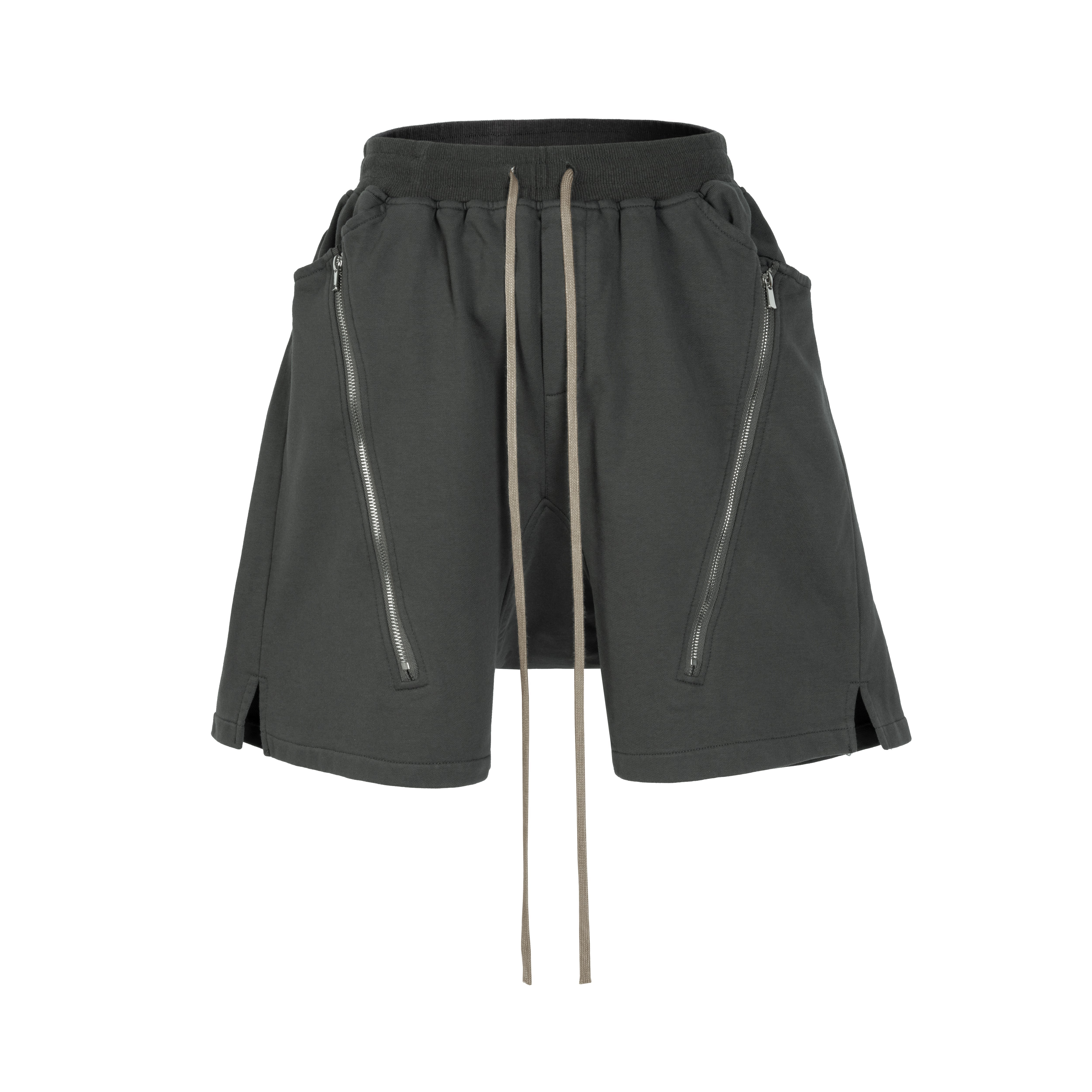 GREY ZIP DRAWSTRING CARGO SHORTS
