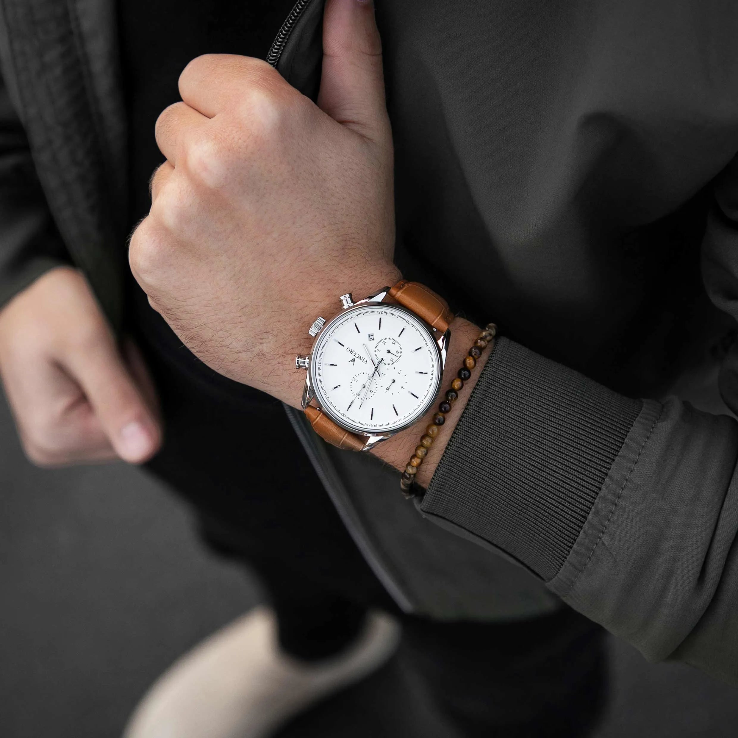 The Chrono S2 Men's Watches - Silver/Tan Watch