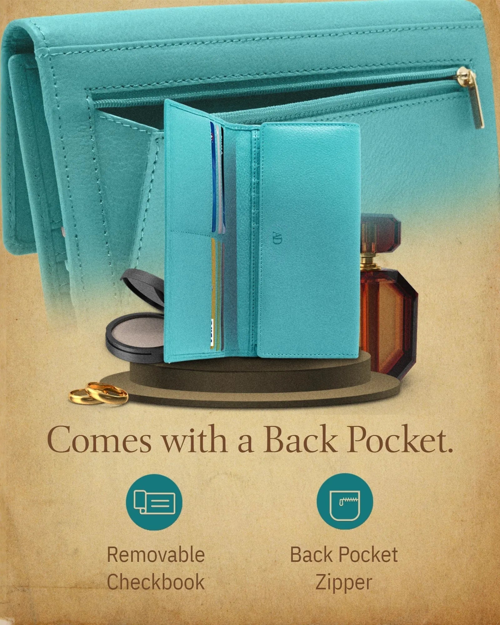 Leather Trifold Clutch with Checkbook Holder