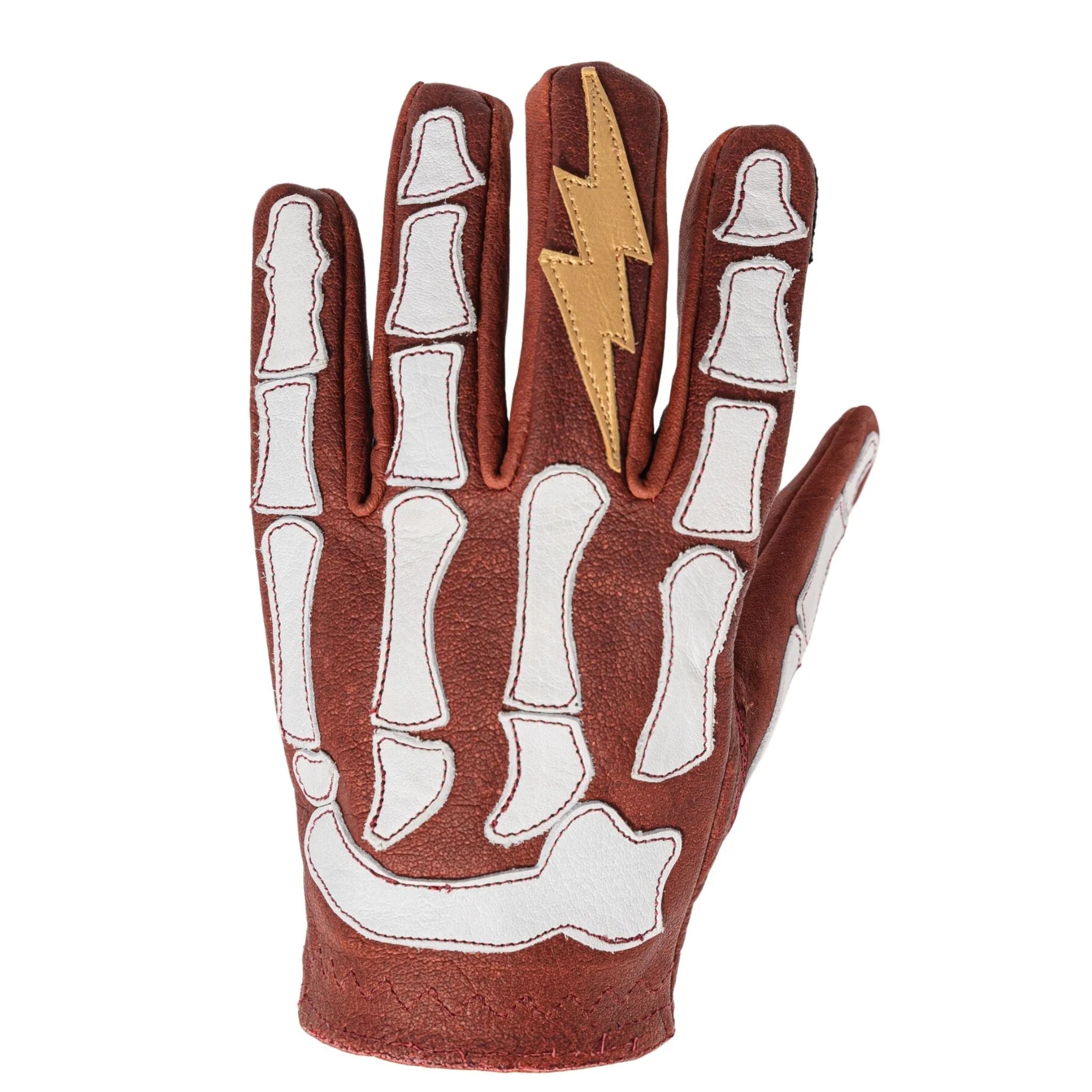 AstrapĂ (Lightning) Skeleton Leather Motorcycle Glove - Red-White