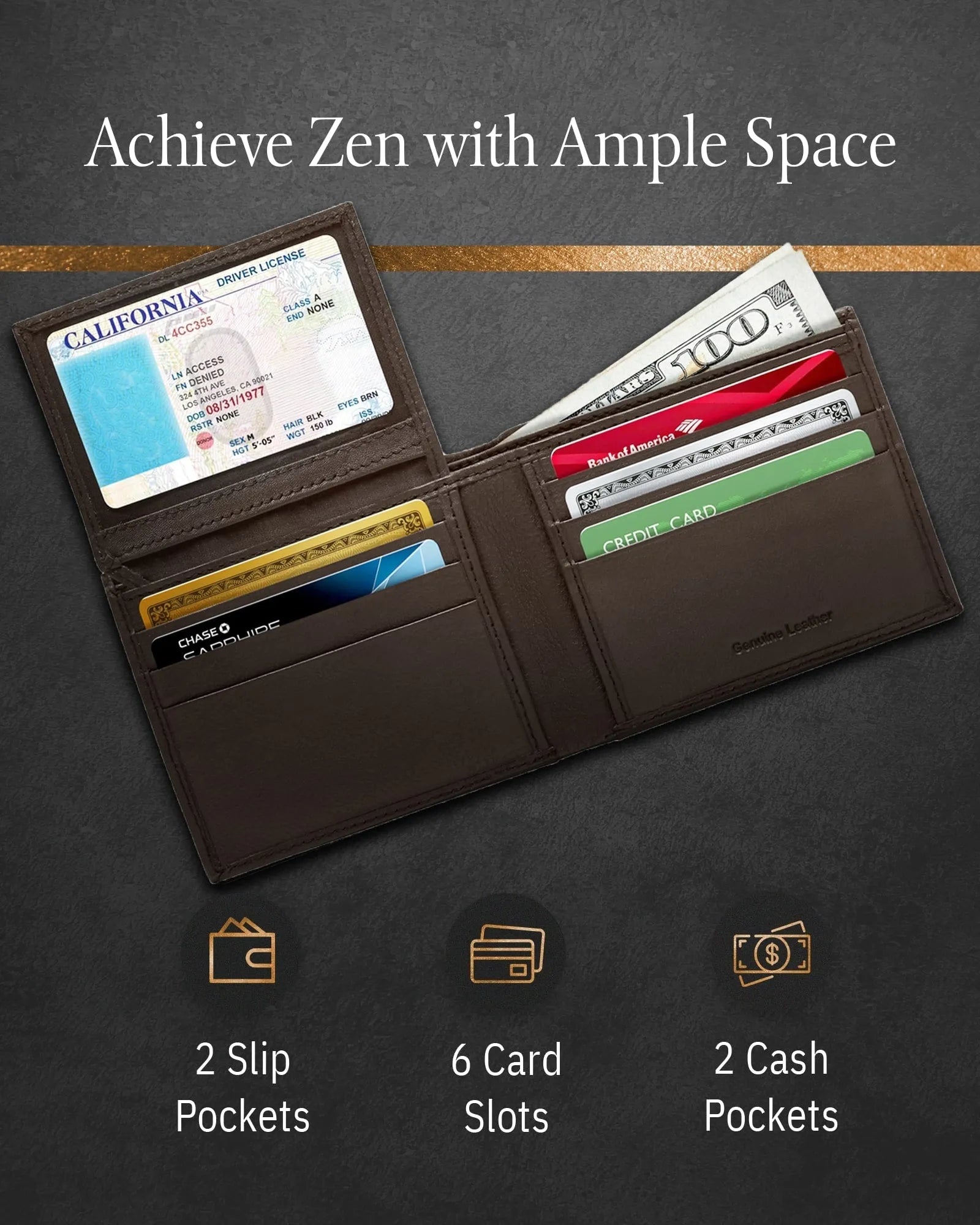 Leather Bifold Wallet with Flip-Up ID Window