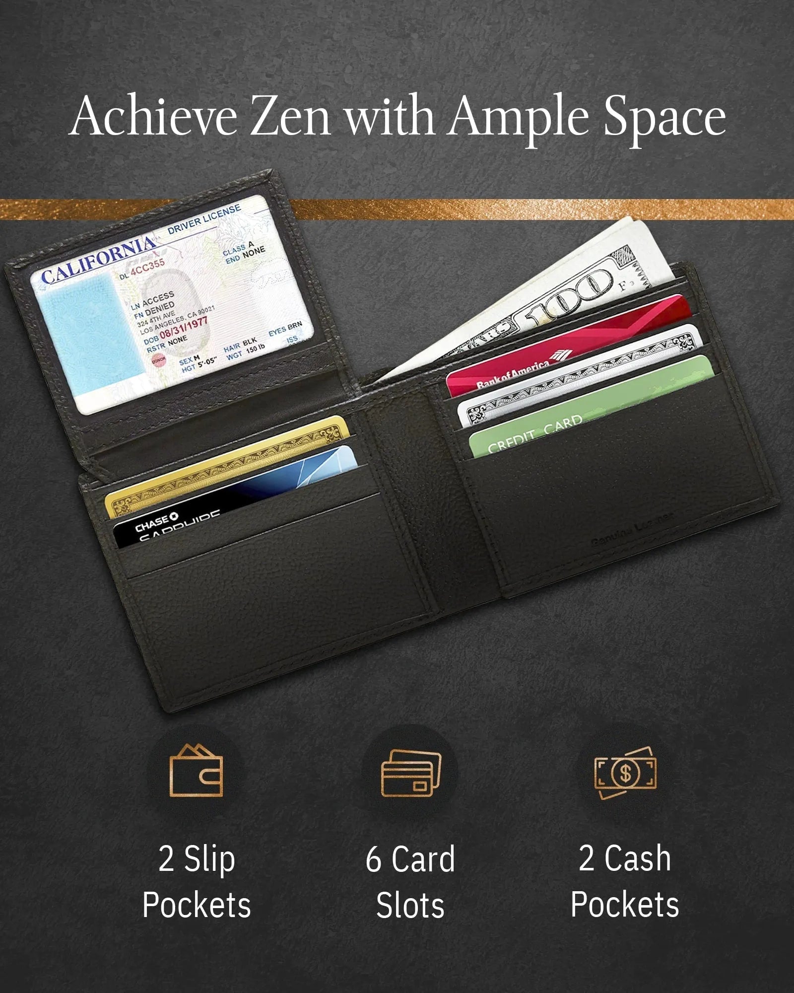 Leather Bifold Wallet with Flip-Up ID Window