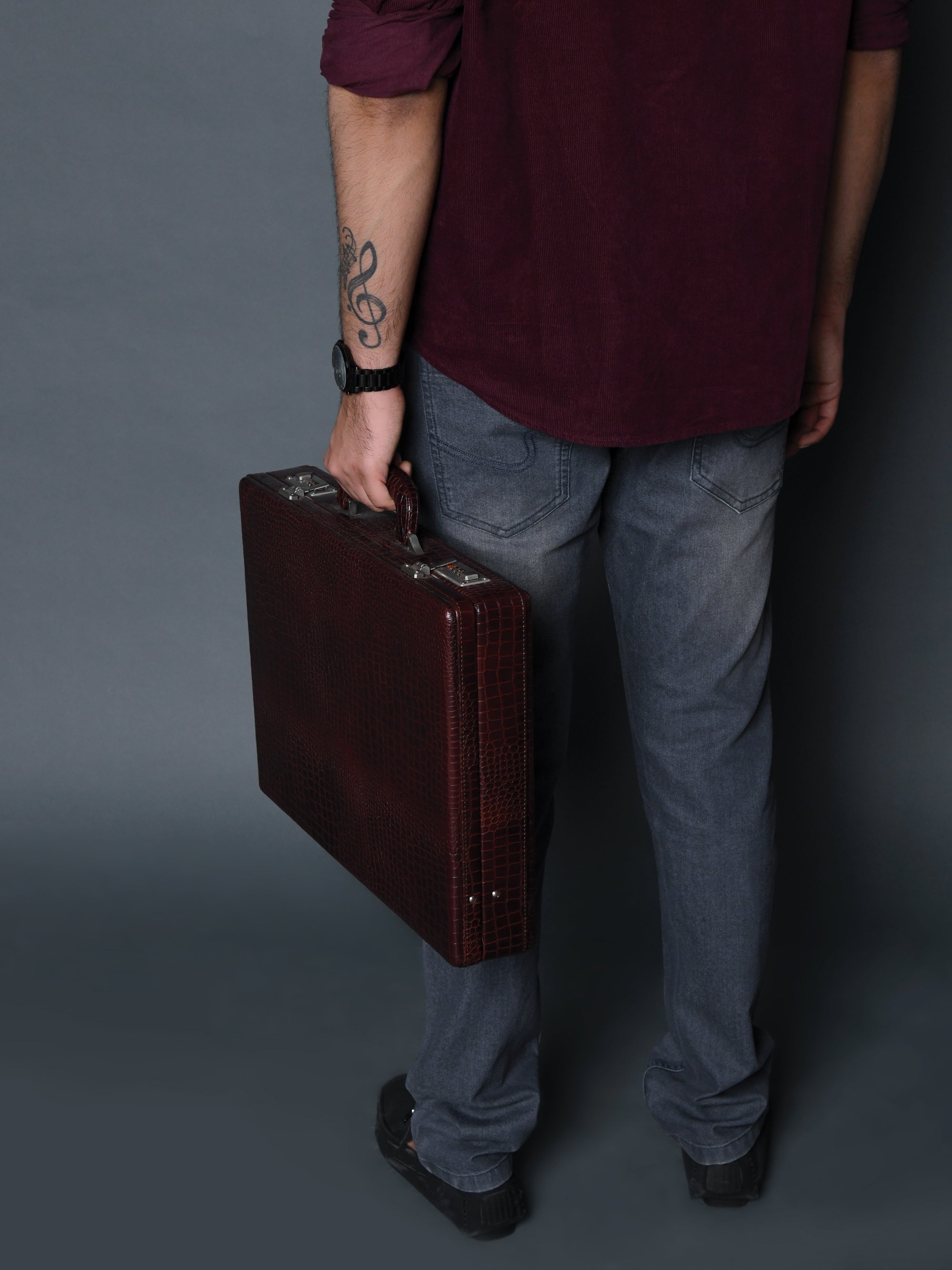 Executive Croco Leather Briefcase/Suitcase- Brown