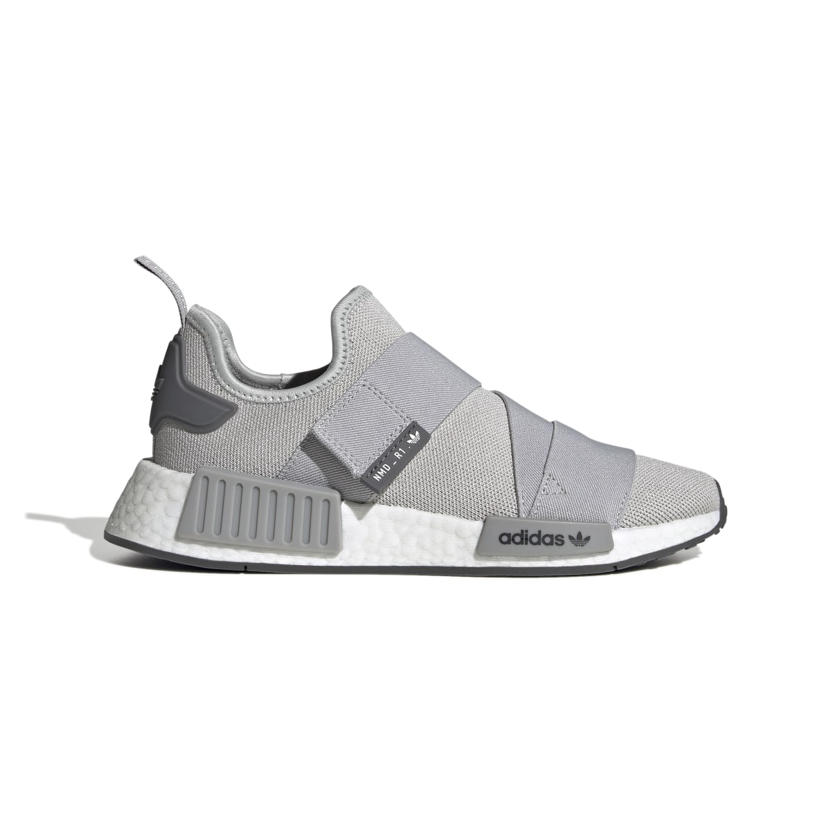 ADIDAS GW9470 NMD_R1 STRAP Women's (Medium) Gray/White/Gray Stretch Knit Running Shoes