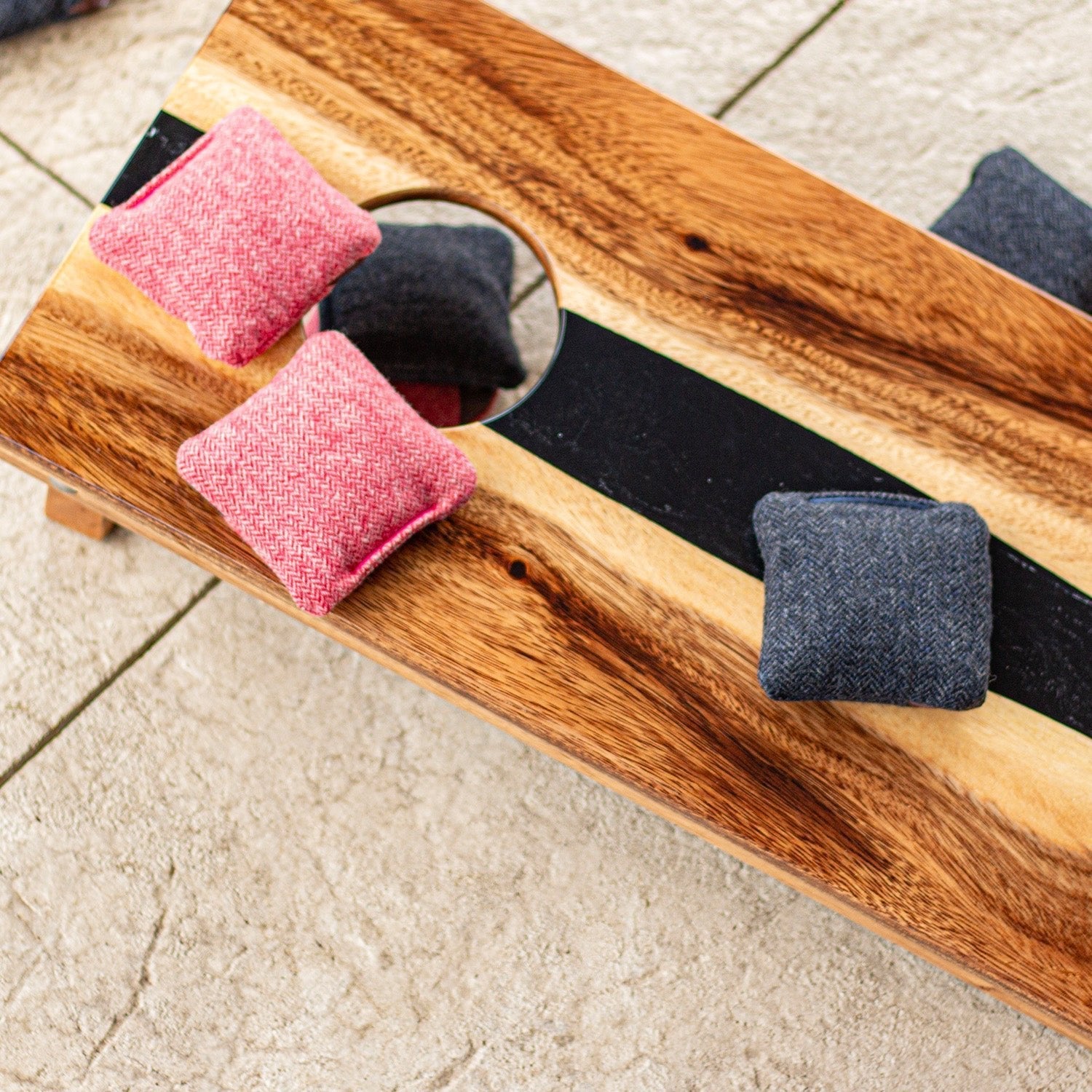 1ft x 2ft Resin & Wood Travel Cornhole Set | Live Edge River Collection