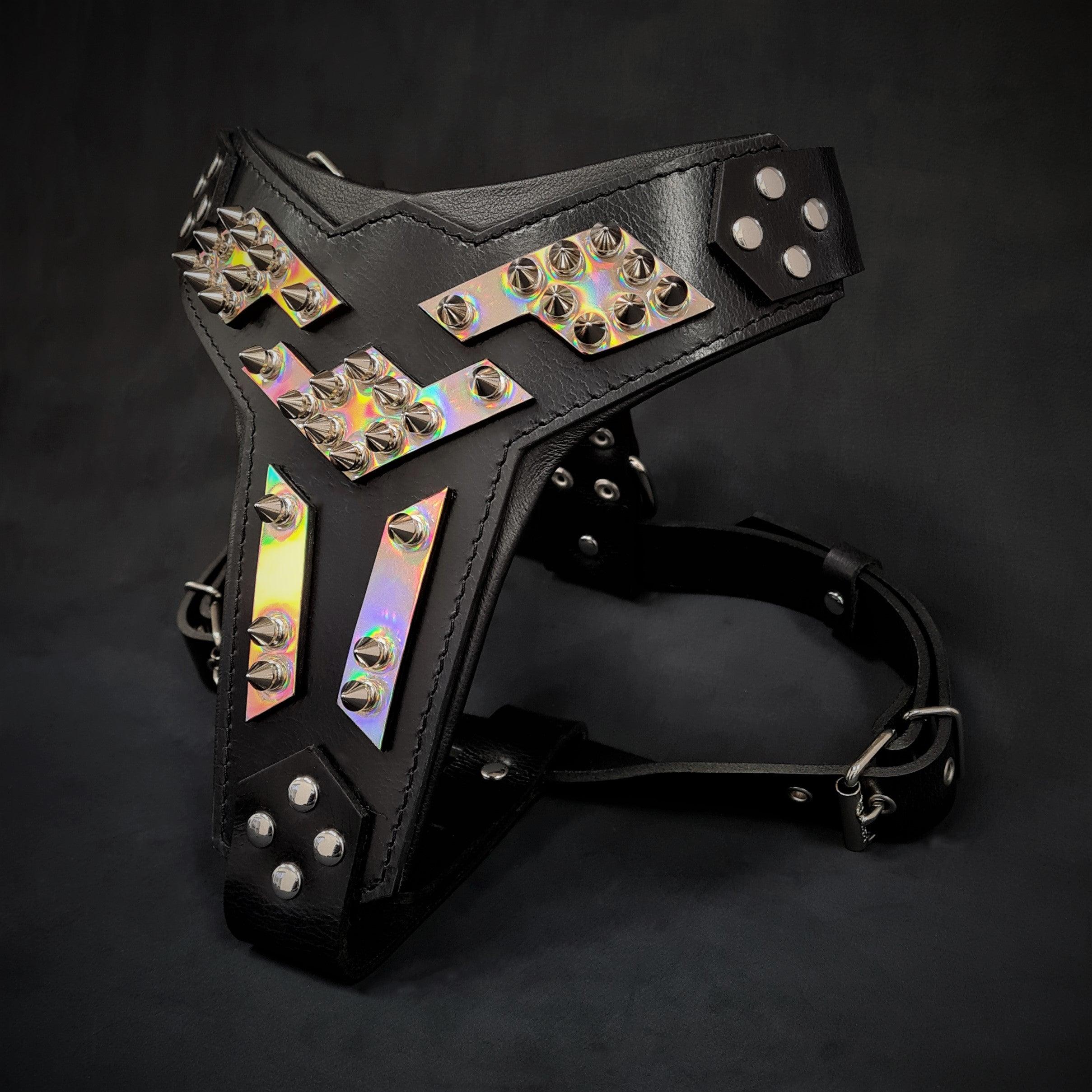 The "Midas" Leather Dog Harness. Silver
