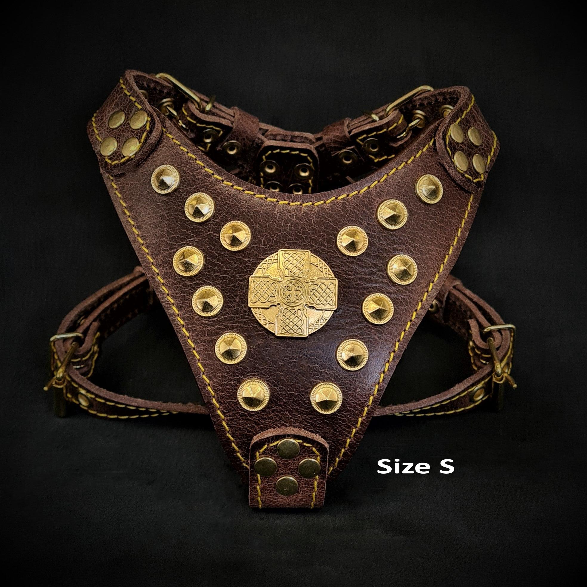 The ''Maximus'' Dog Harness for Small to Medium Breeds. Brown & Gold