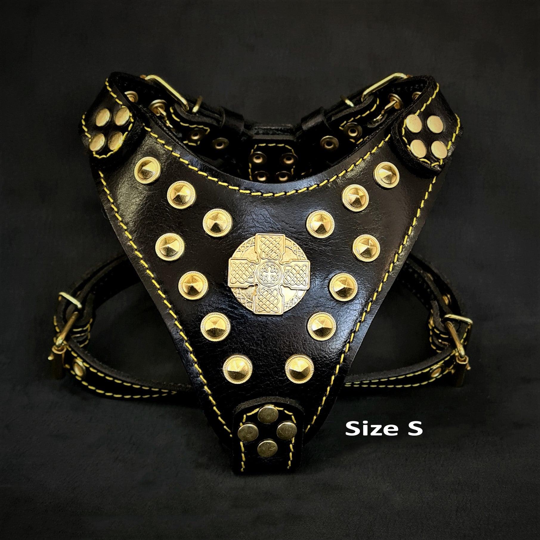The "Maximus" Dog Harness for Small to Medium Breeds. Black & Gold