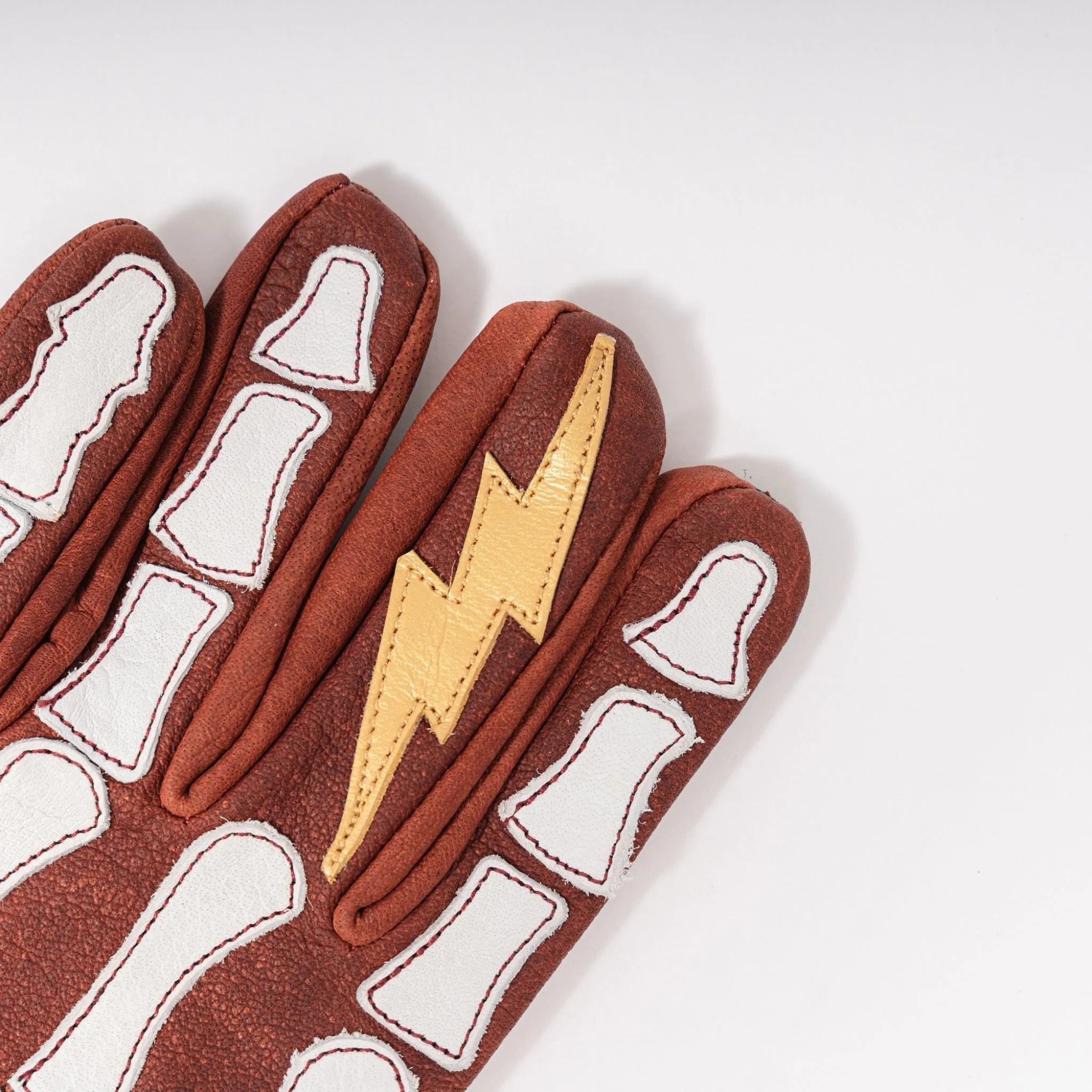 AstrapĂ (Lightning) Skeleton Leather Motorcycle Glove - Red-White