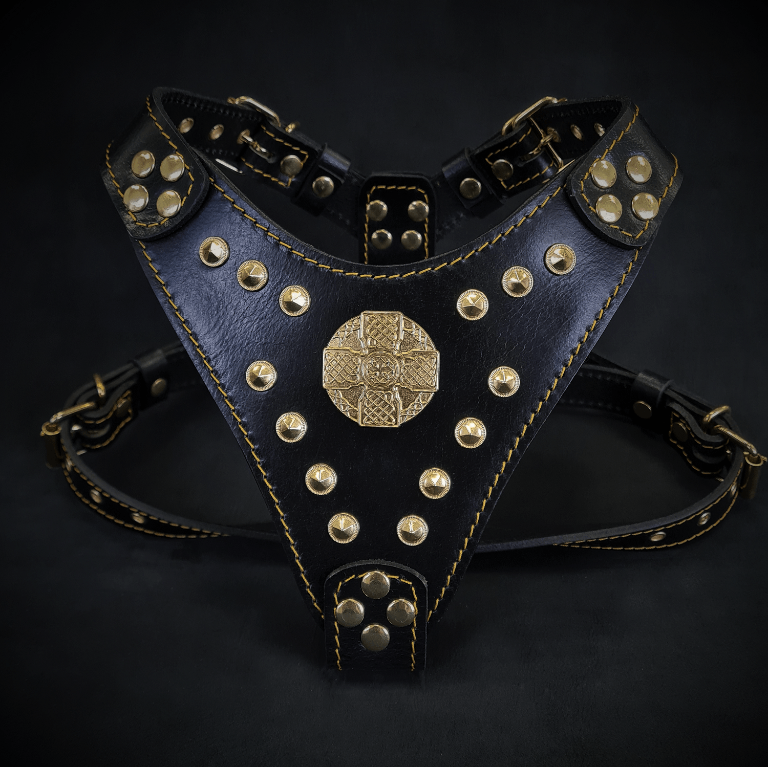 The "Maximus" Dog Harness for Small to Medium Breeds. Black & Gold