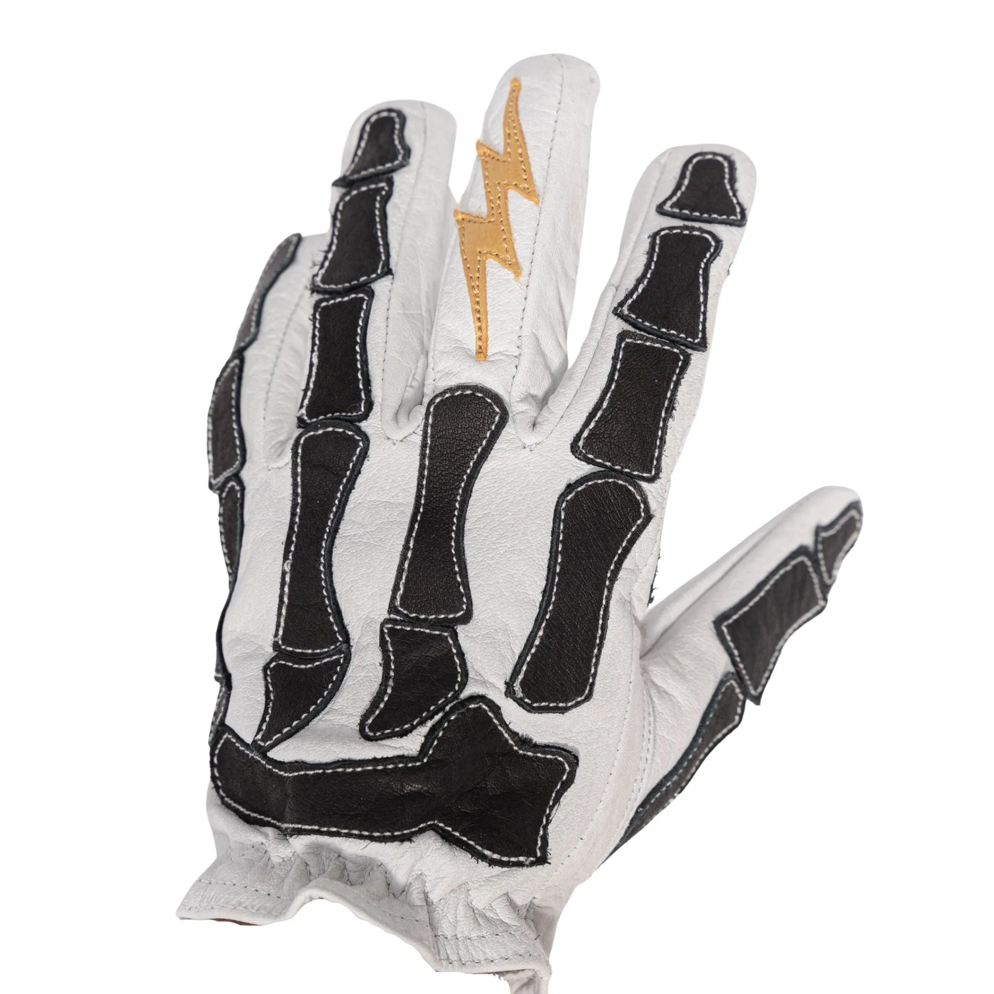 AstrapĂ (Lightning) Skeleton Leather Motorcycle Glove - White-Black