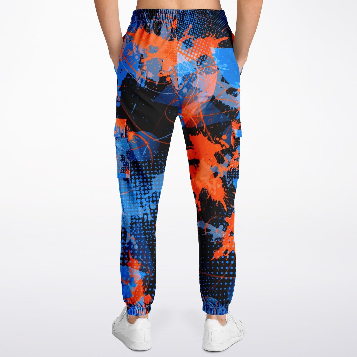 Blue and Orange Paint Splatter Abstract Unisex Cargo Joggers (Fleece Lined)