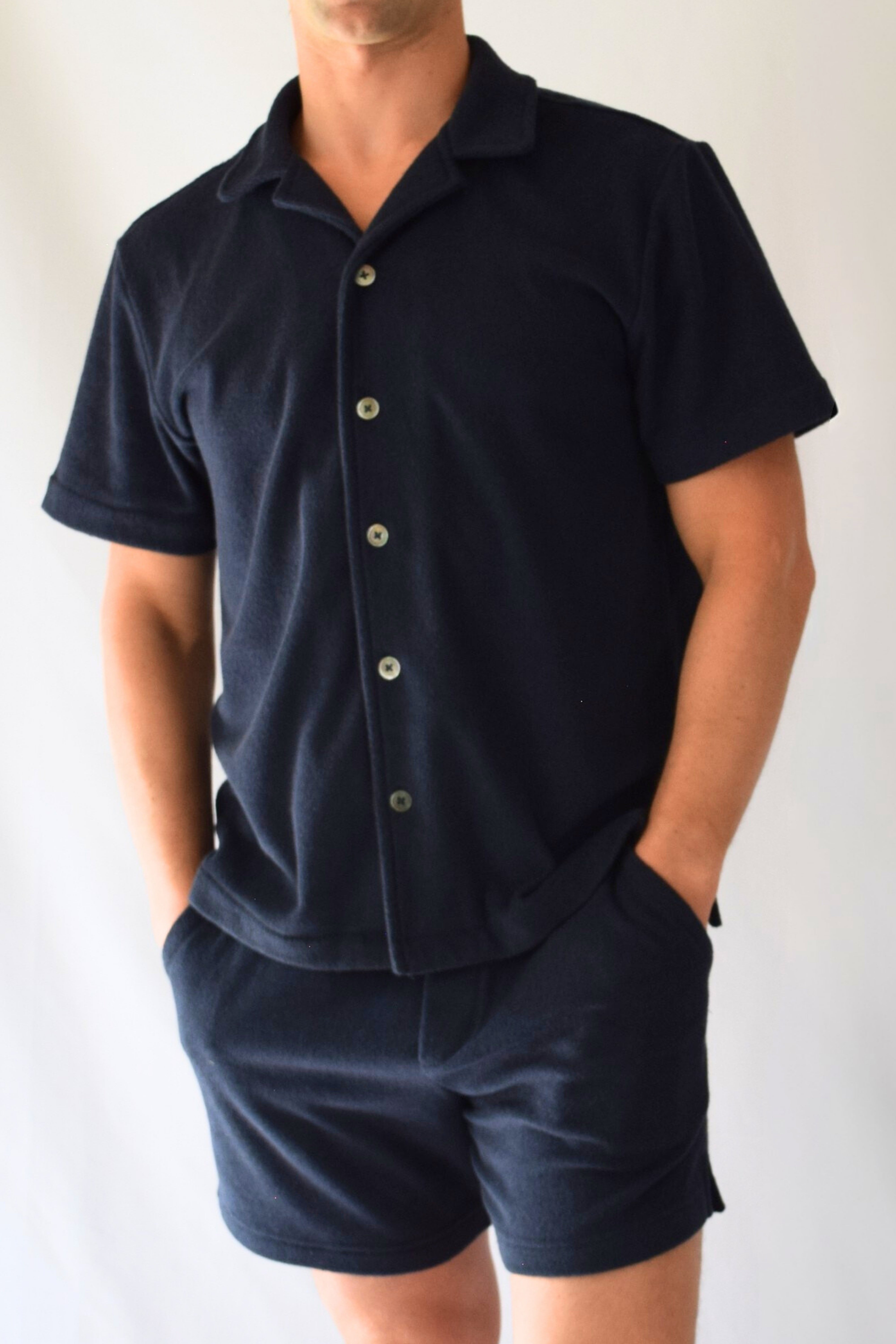Navy Toweling Terry Cabana Shirt