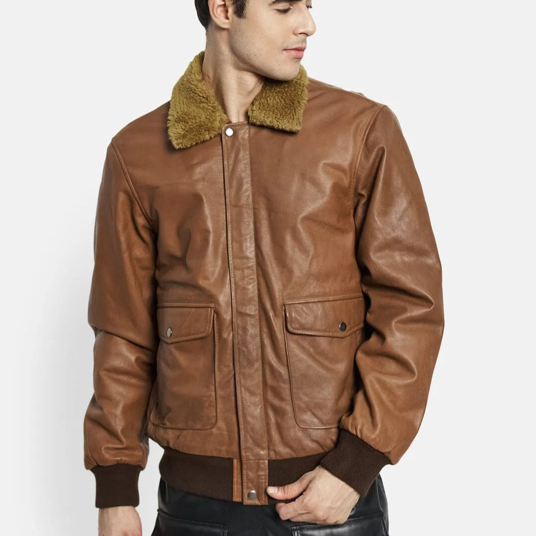 Brown Bomber Leather Jacket