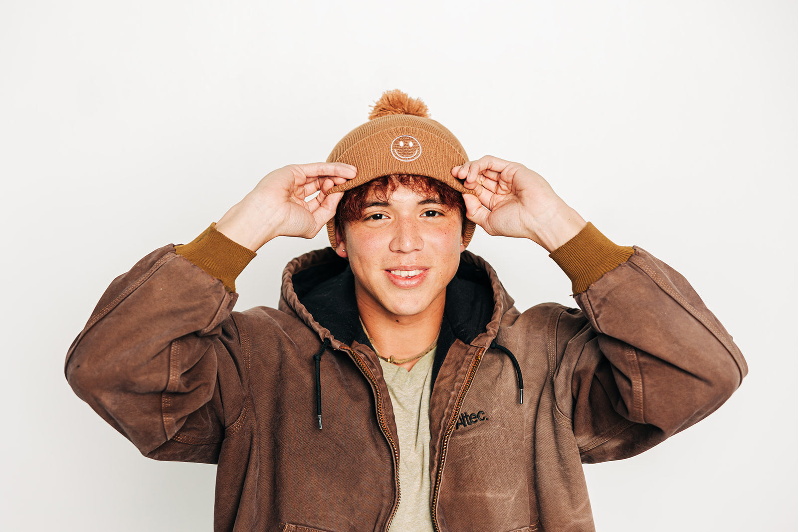 Smiley Pom Pom Beanie Hat