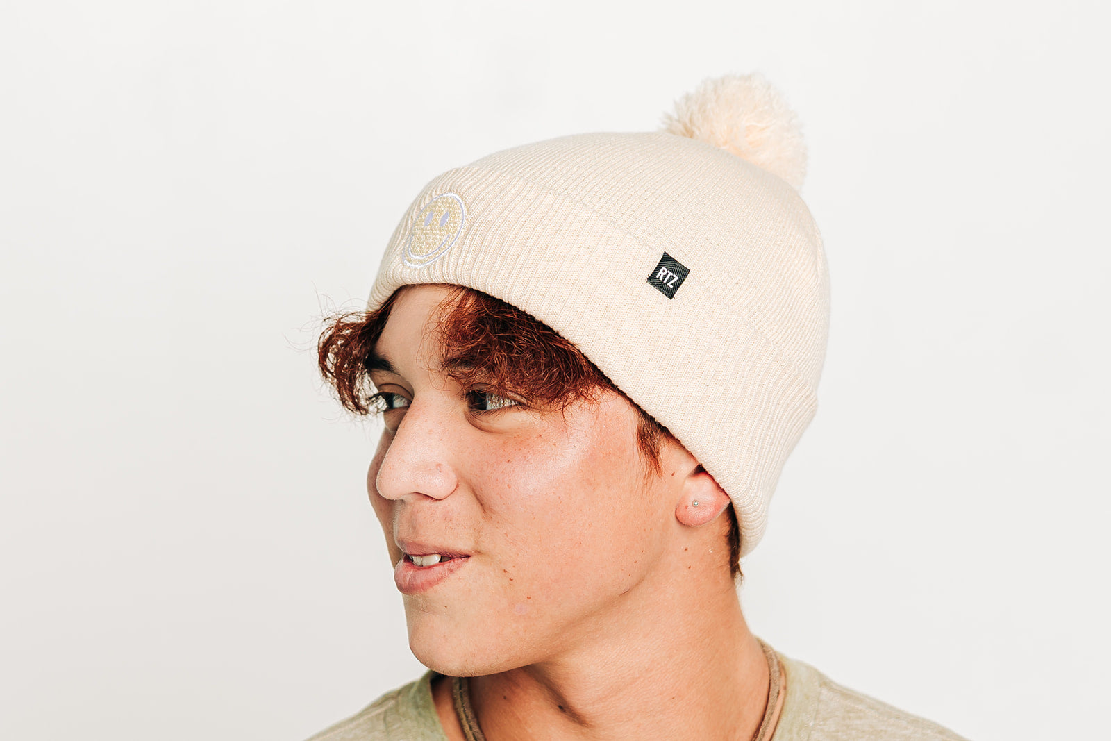 Smiley Pom Pom Beanie Hat