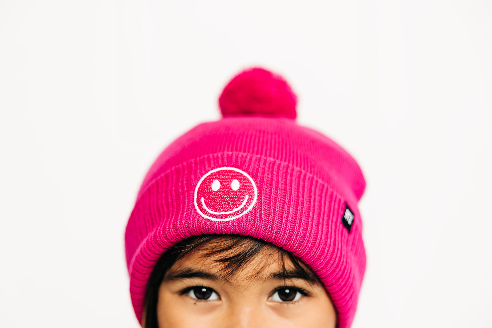 Smiley Pom Pom Beanie Hat