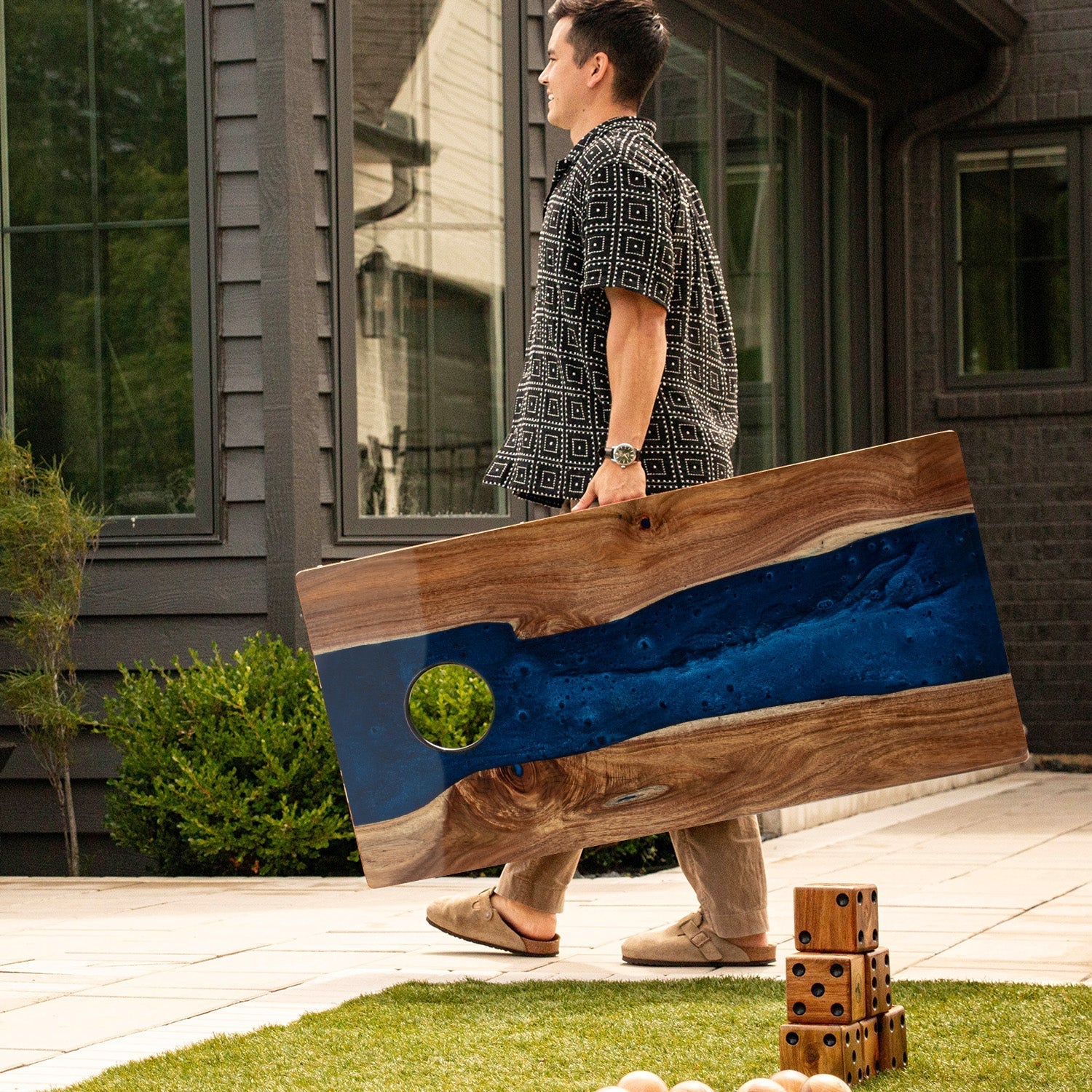 2ft x 4ft Resin & Wood Classic Cornhole Set | Live Edge River Collection