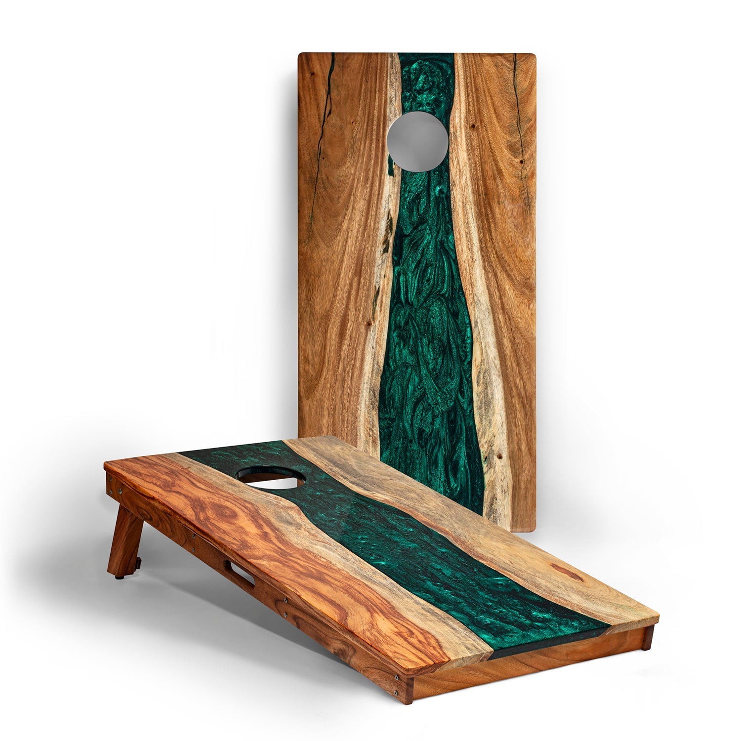 2ft x 4ft Resin & Wood Classic Cornhole Set | Live Edge River Collection