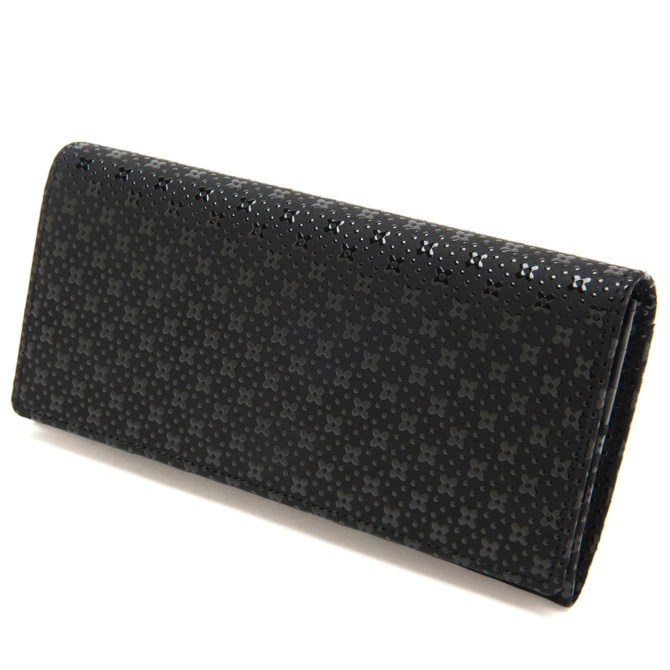 Black glittery clutch bag on a white background
