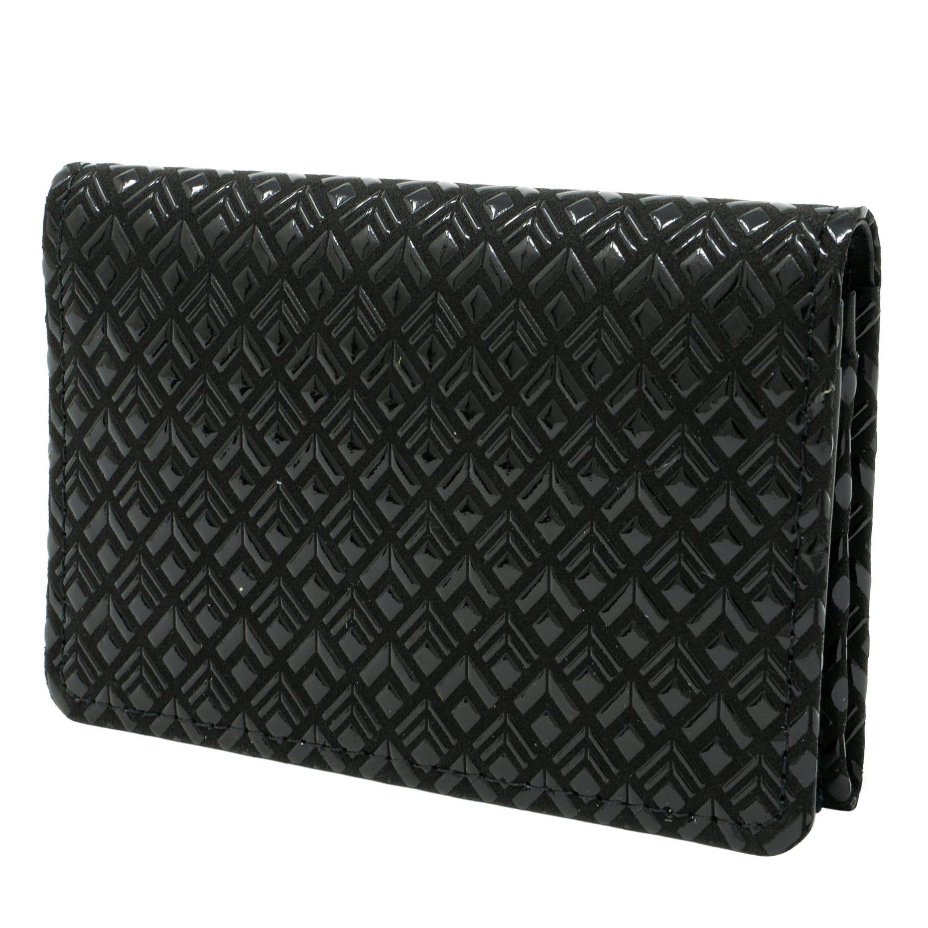 Black quilted wallet on a white background
