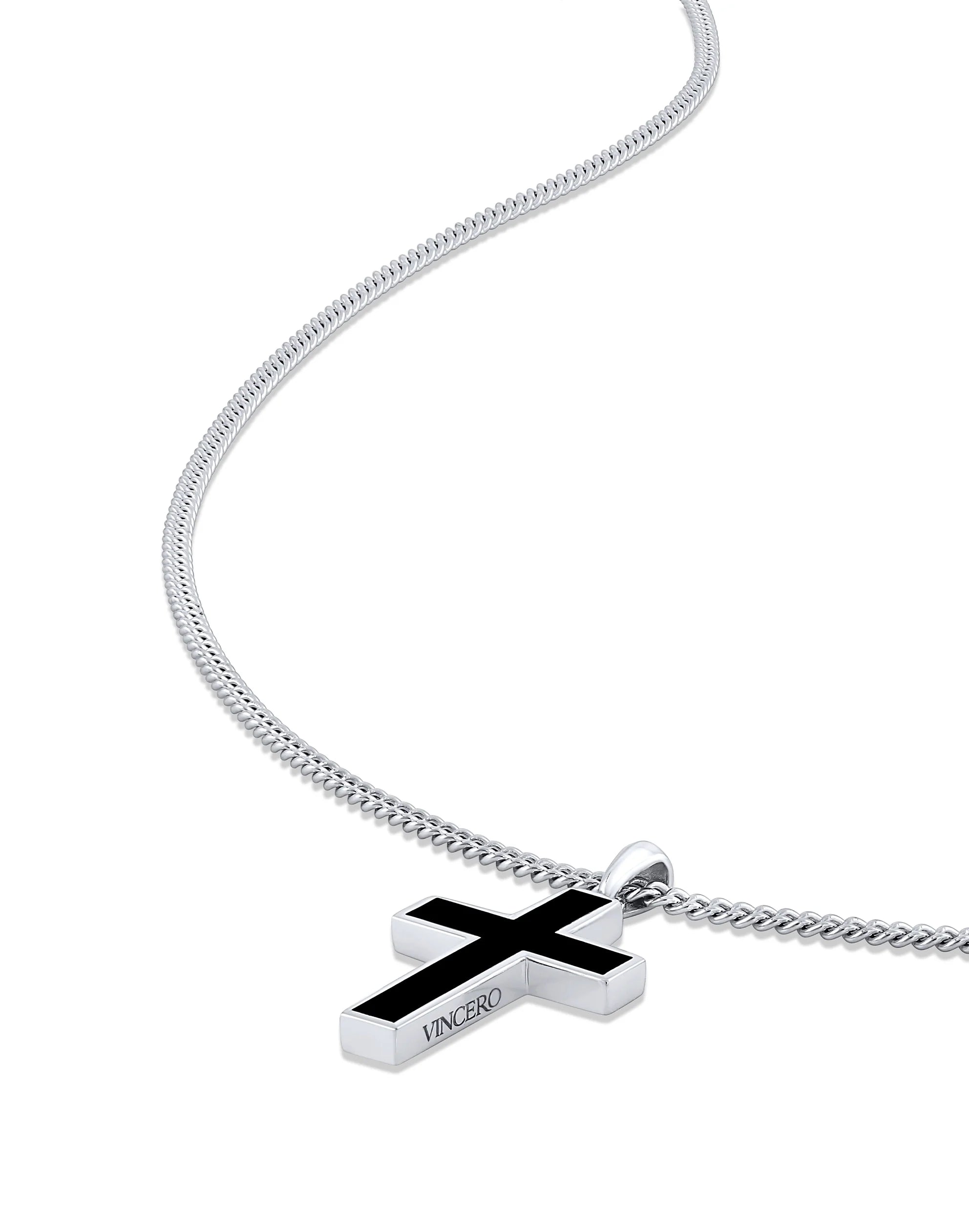 Stone Cross Pendant - Sterling Silver Set