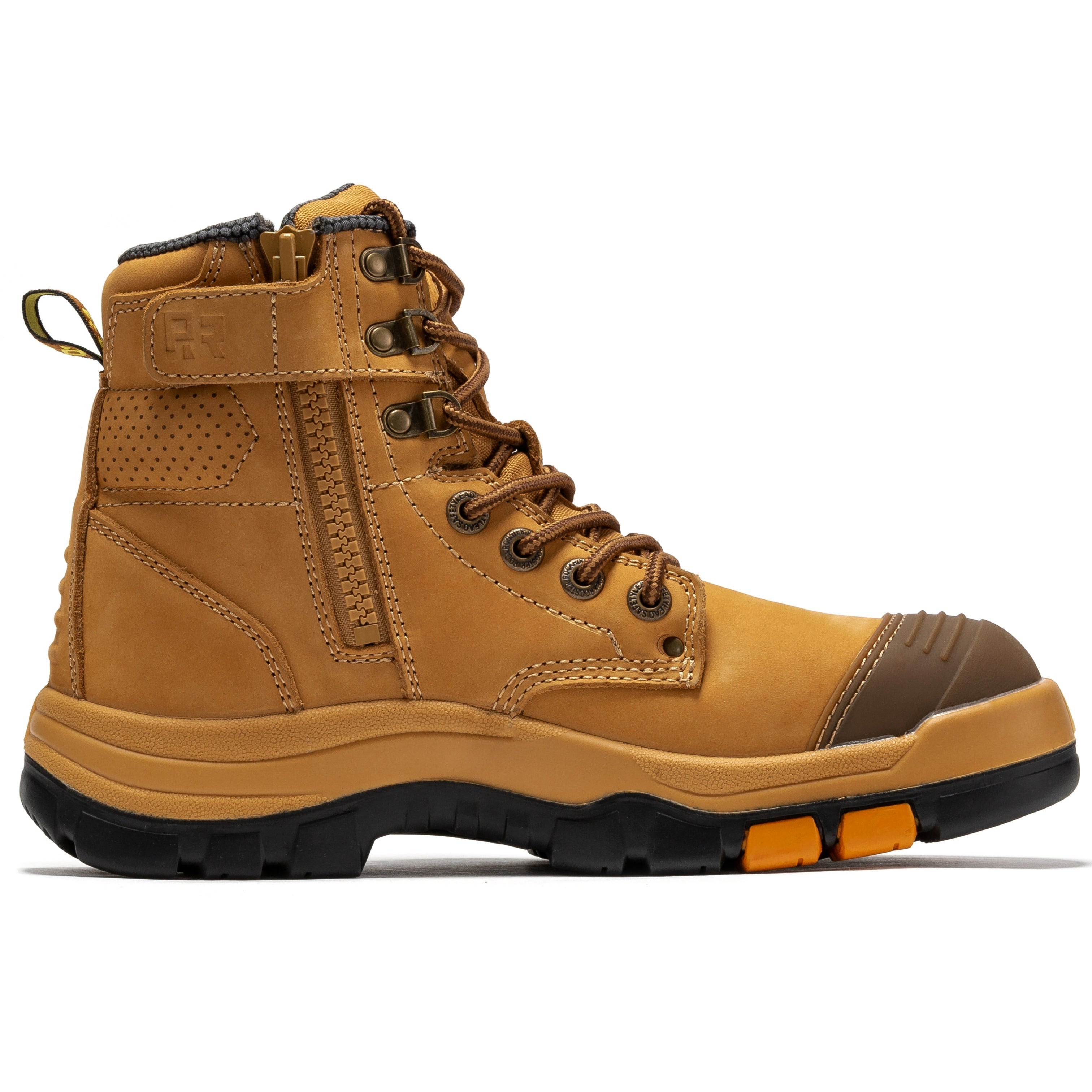 Madison Tan 6 inch Zip-sided Steel Toe Leather Work Boots AK052