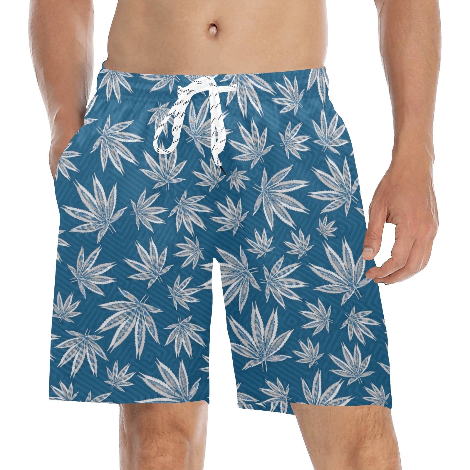 Hawaiian Style Blue and Grey Weed Swim Shorts