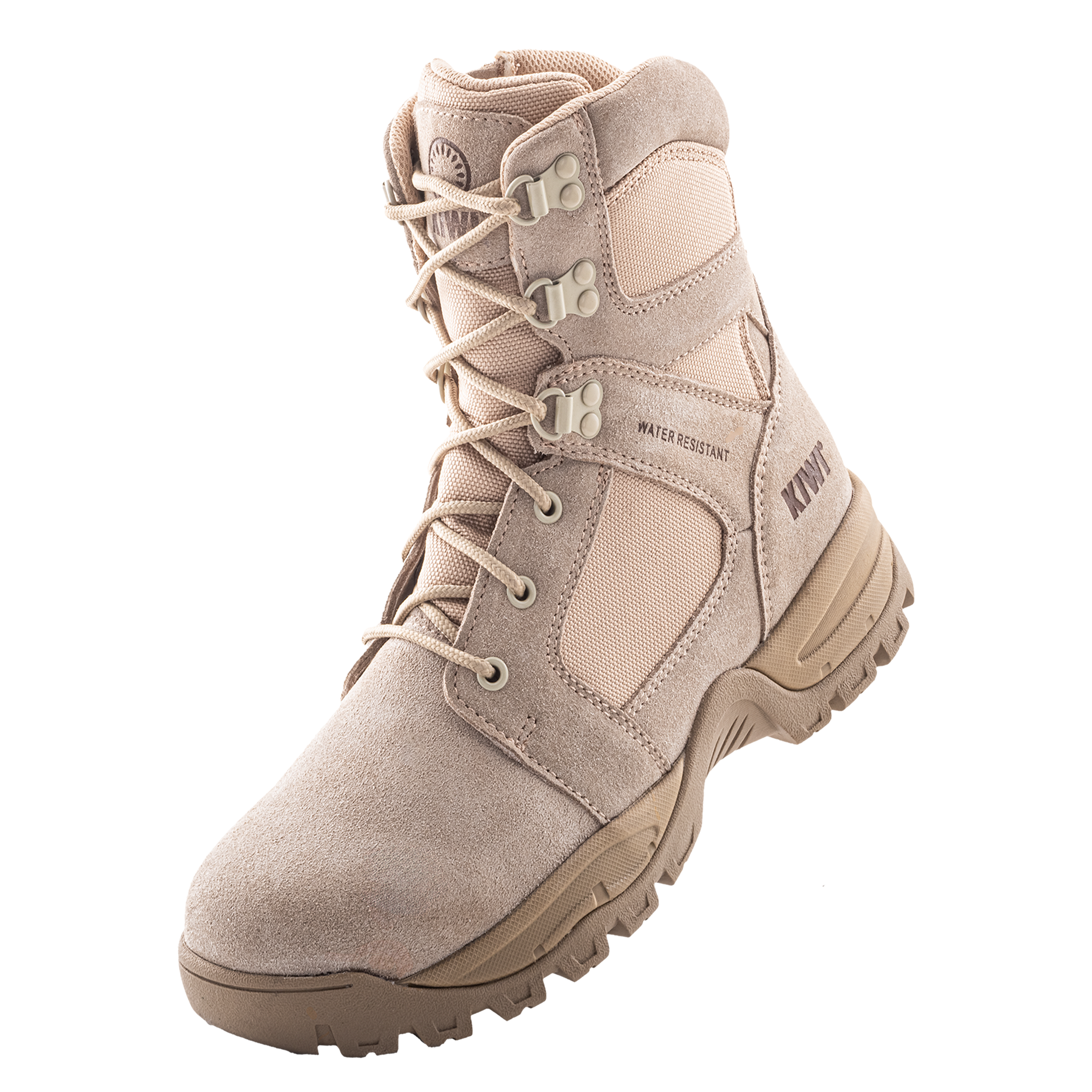 Tan tactical boot on a white background