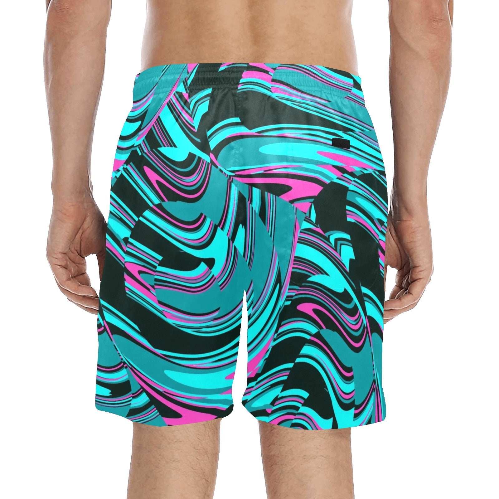 Teal and Black Abstract Rave Swim Shorts