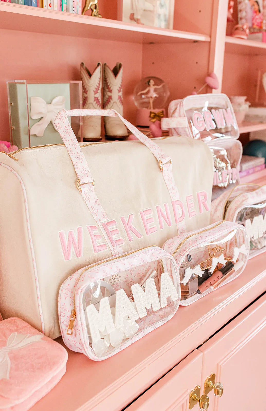 Weekender Oversized Canvas Duffel Bag - Pink Toile