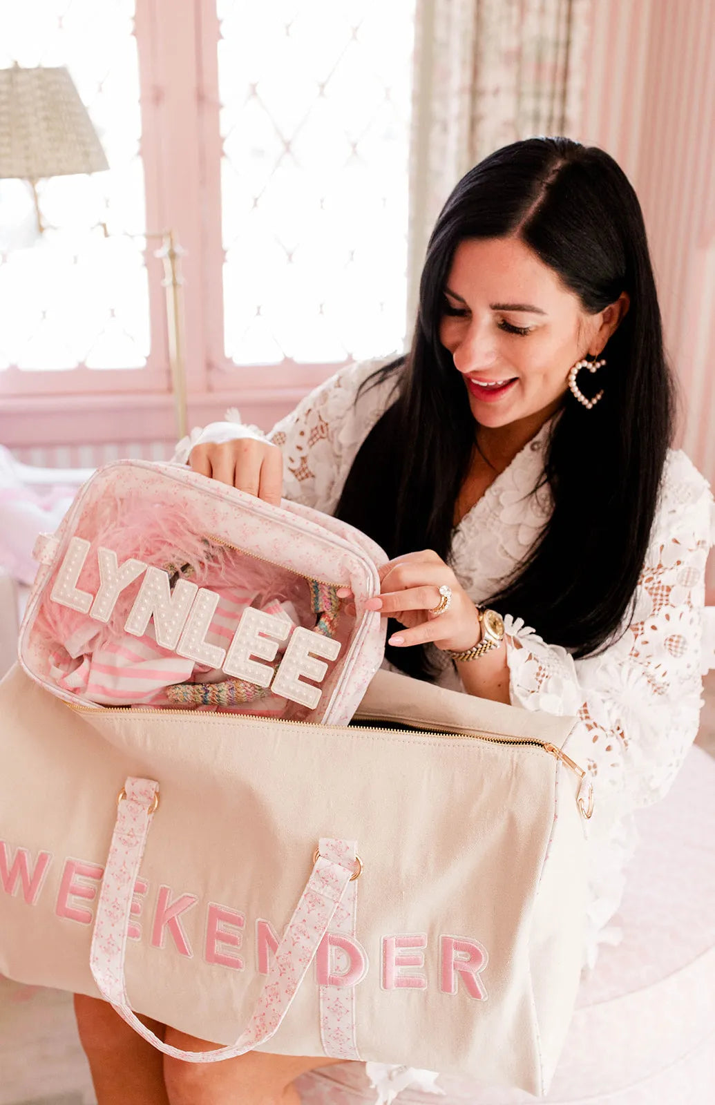 Weekender Oversized Canvas Duffel Bag - Pink Toile