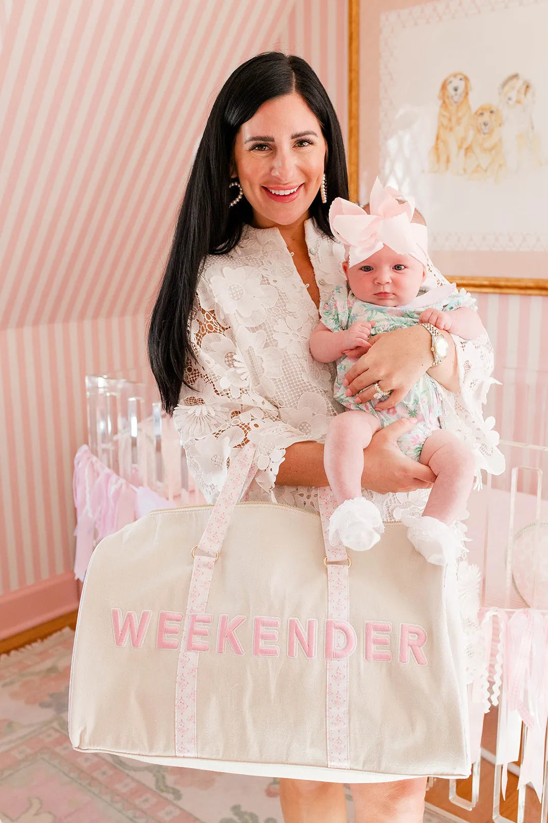 Weekender Oversized Canvas Duffel Bag - Pink Toile