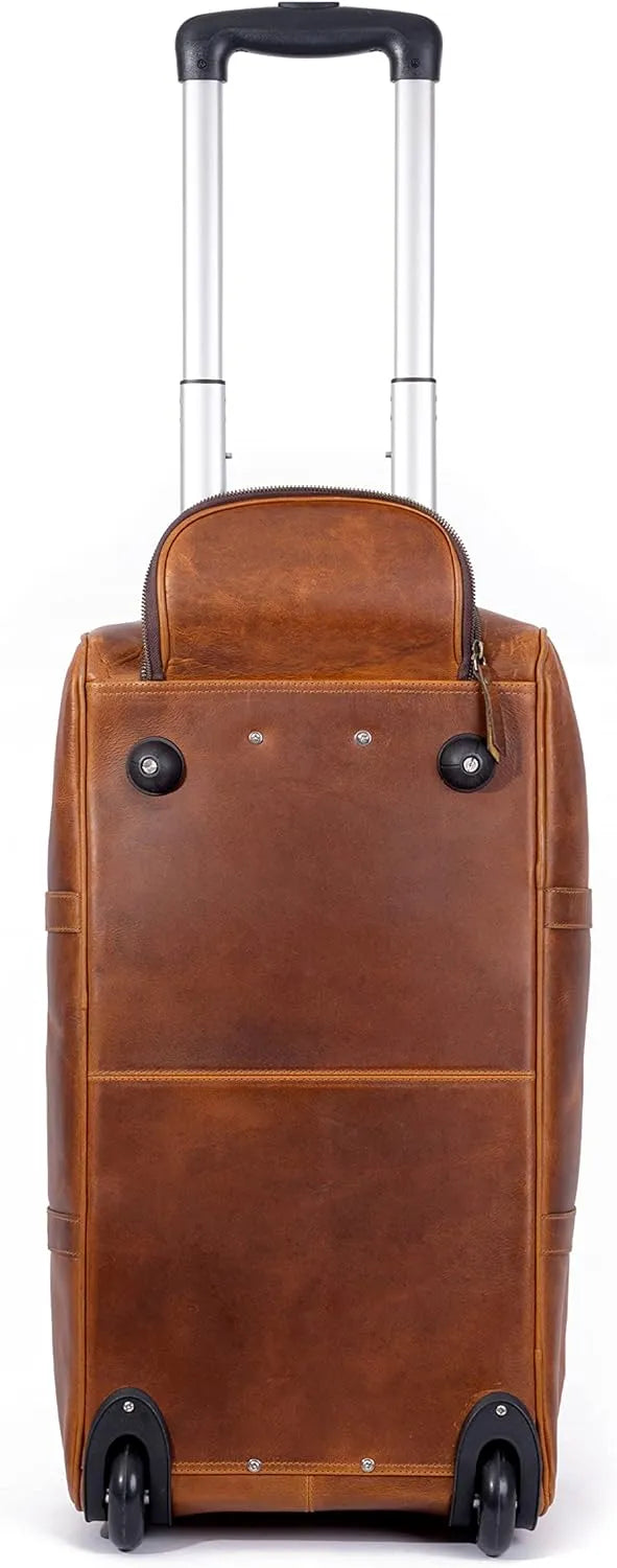 Tan Leather Trolley Duffel Bag 44L