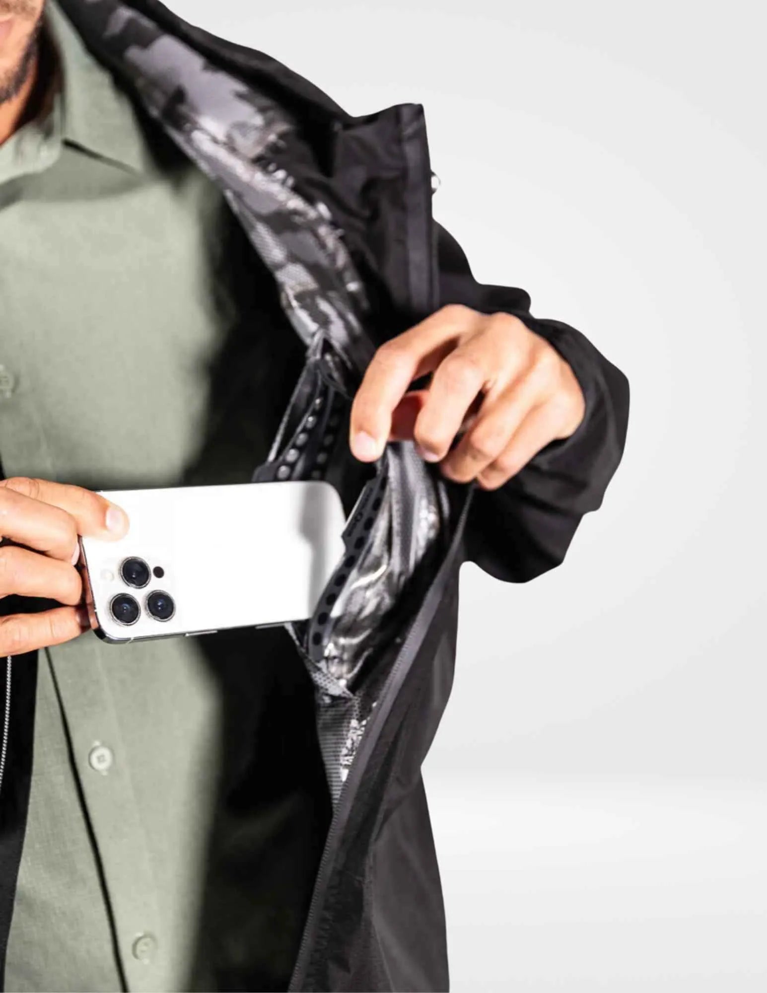 Black Fin Waterproof Pocket Rain Jacket