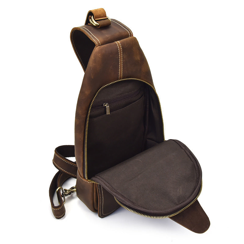 Rustic Leather Backpack Single Strap Chest Bag Travel Sport Use Bag 2038