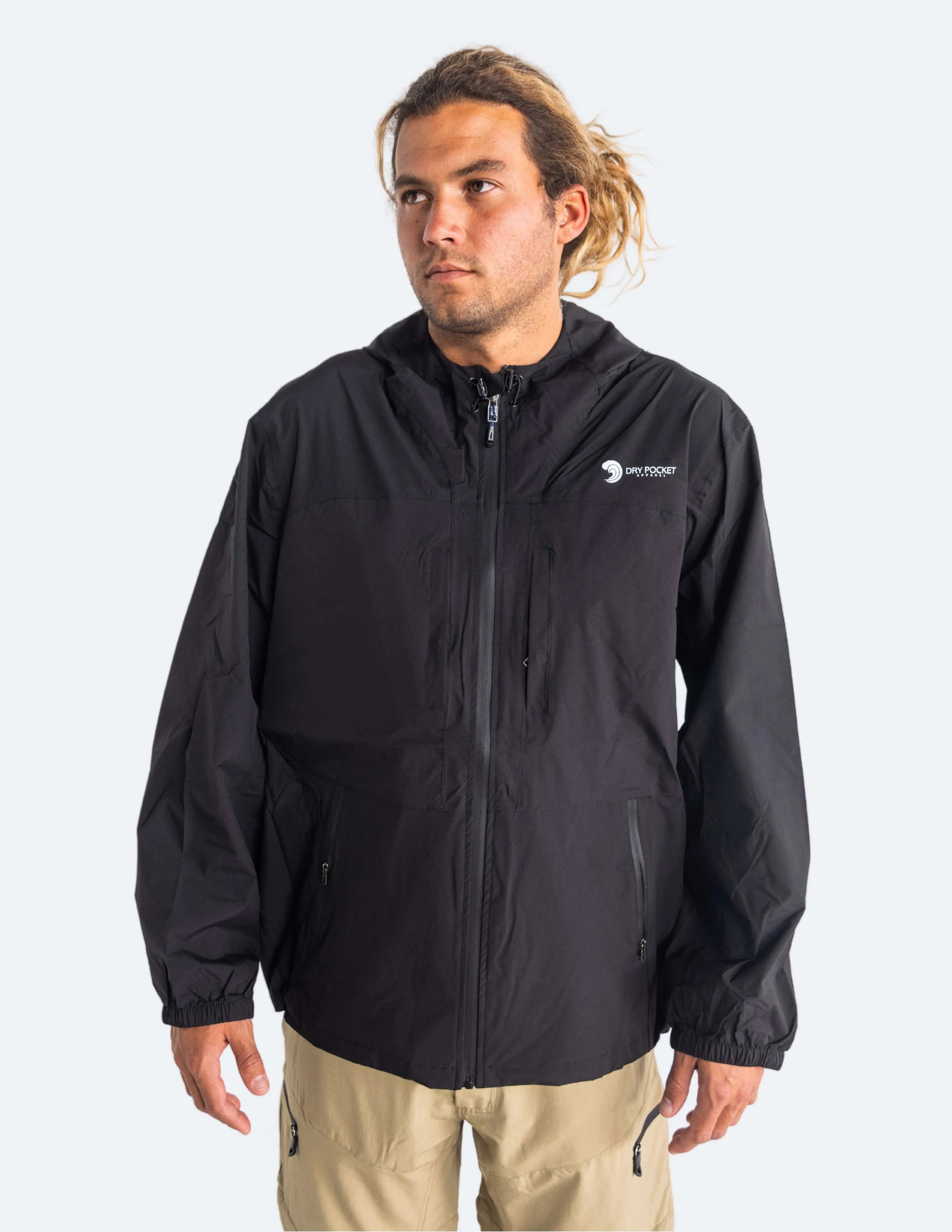 Black Fin Waterproof Pocket Rain Jacket