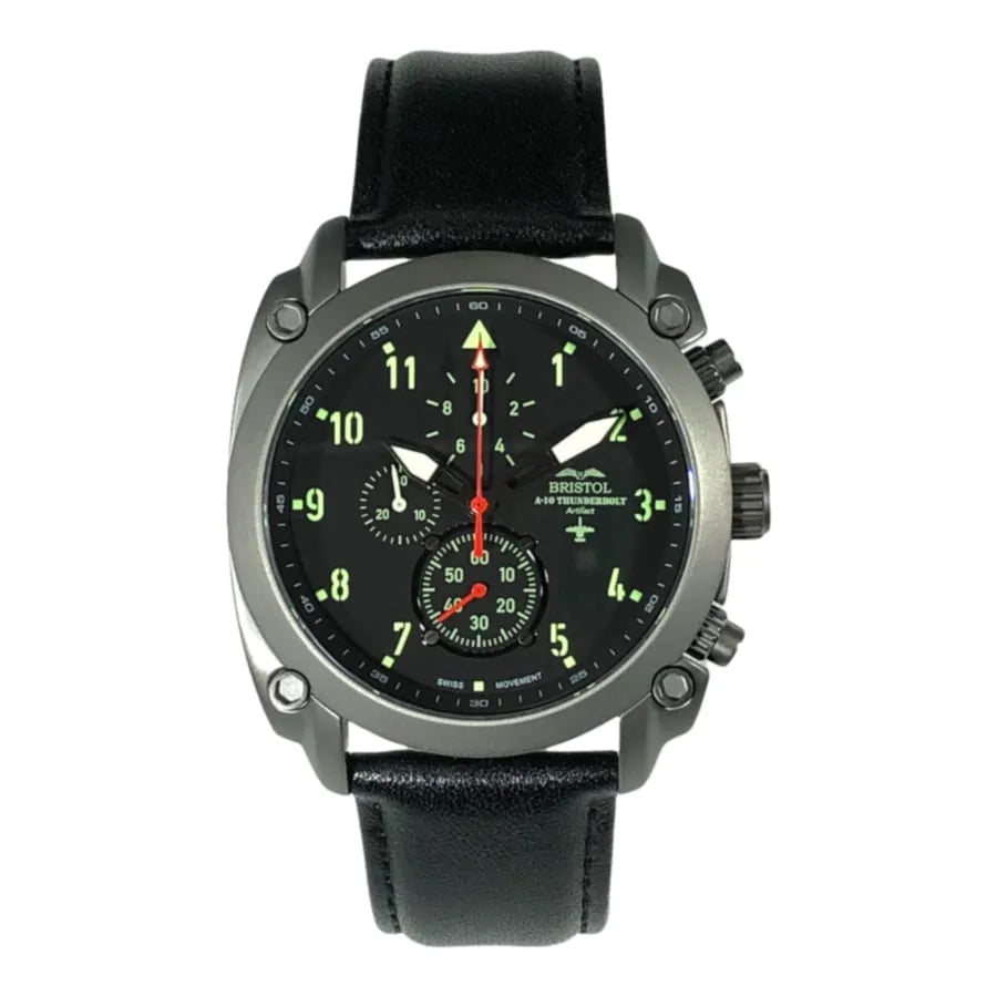 A-10 Thunderbolt Tribute Men's Watch - Gunmetal Finish, Leather Band