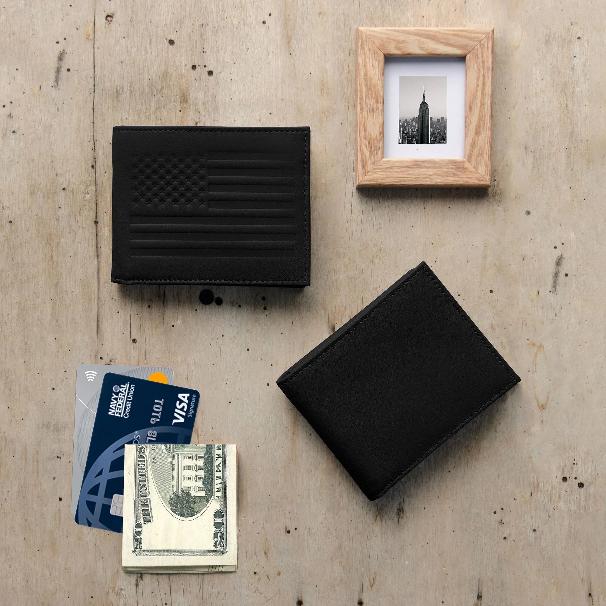 Carry-It-All Bifold Men's Leather Wallet (American Flag optional)