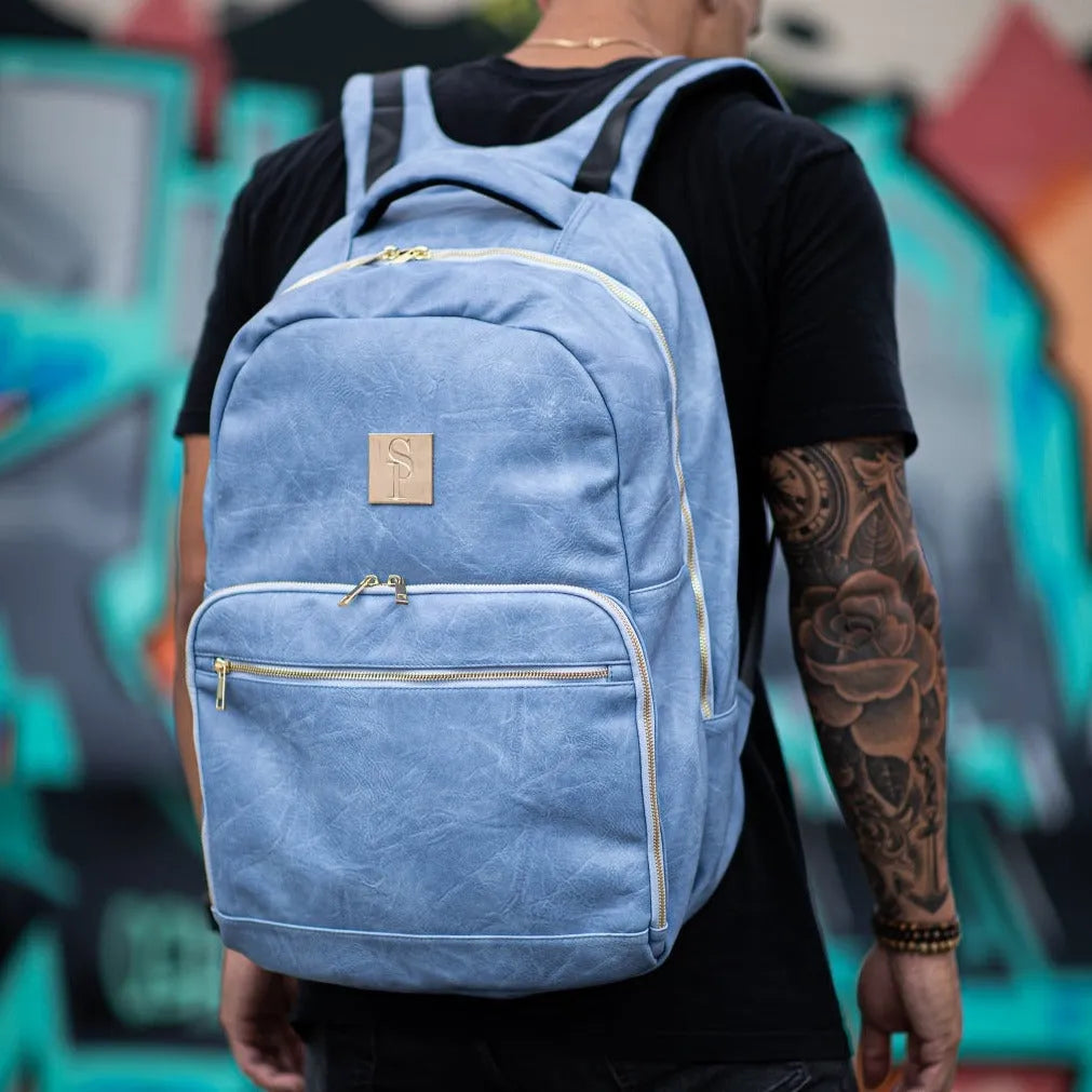 Baby Blue Backpack Tumbled Leather Commuter Bag
