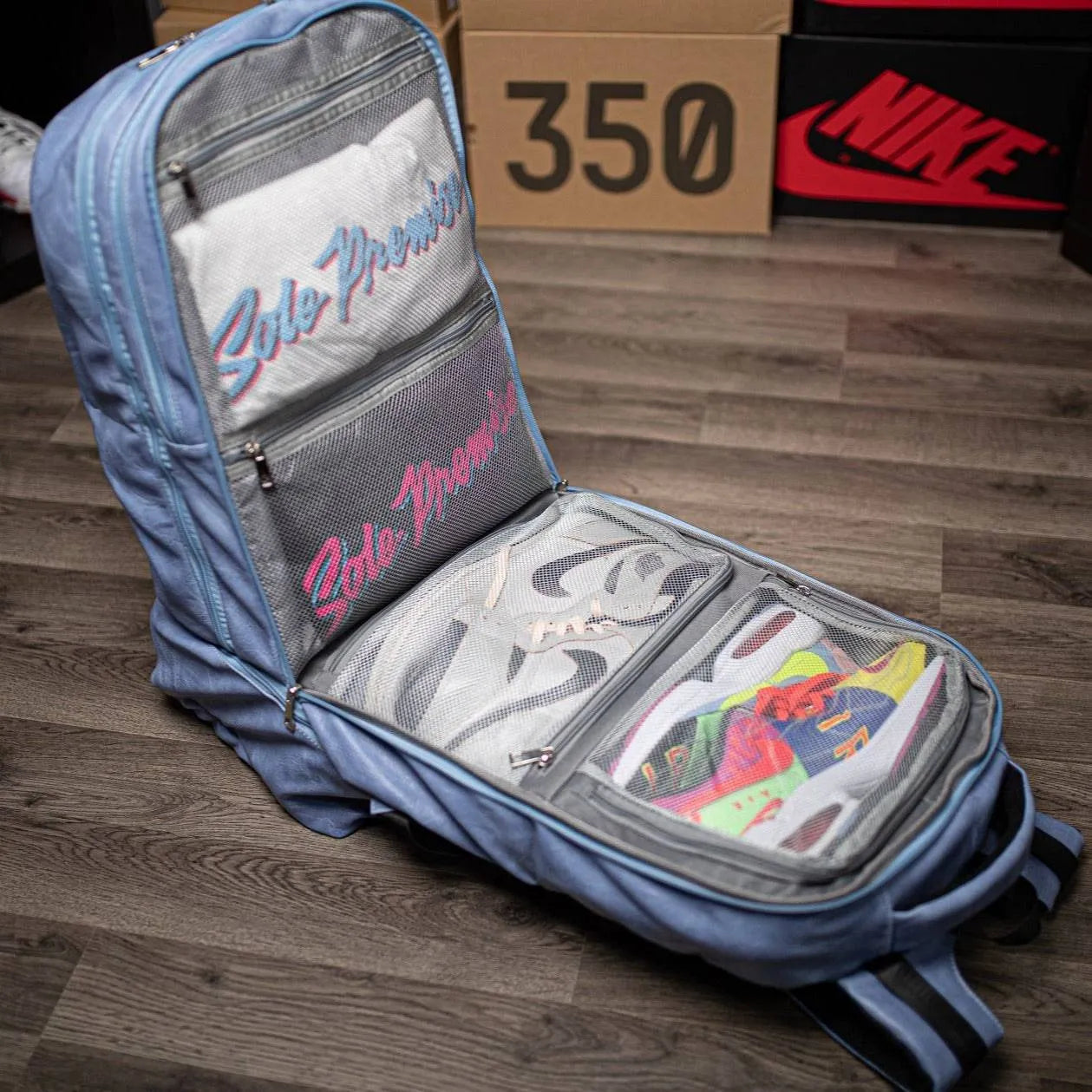 Baby Blue Leather Carry-On Backpack