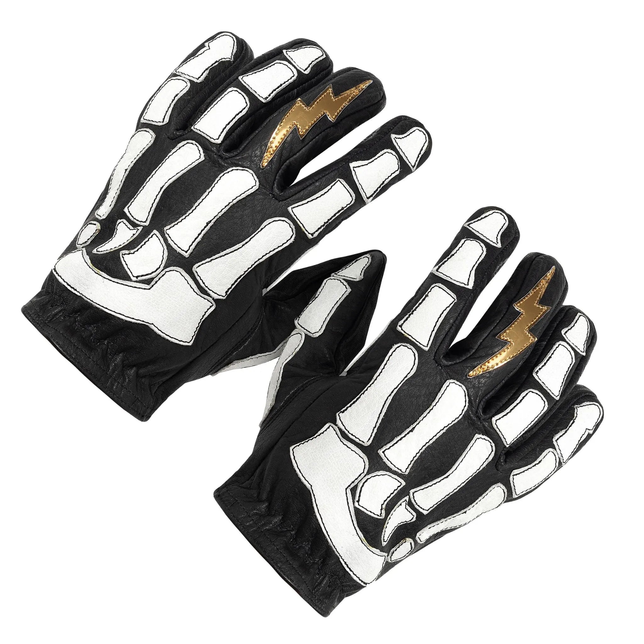 AstrapĂ (Lightning) Skeleton Leather Motorcycle Glove - Black-White