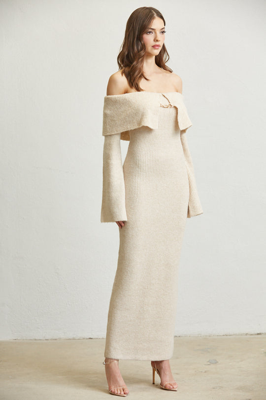 Off Shoulder Knit Maxi Dress - Fold & Flare By Rose Paulino