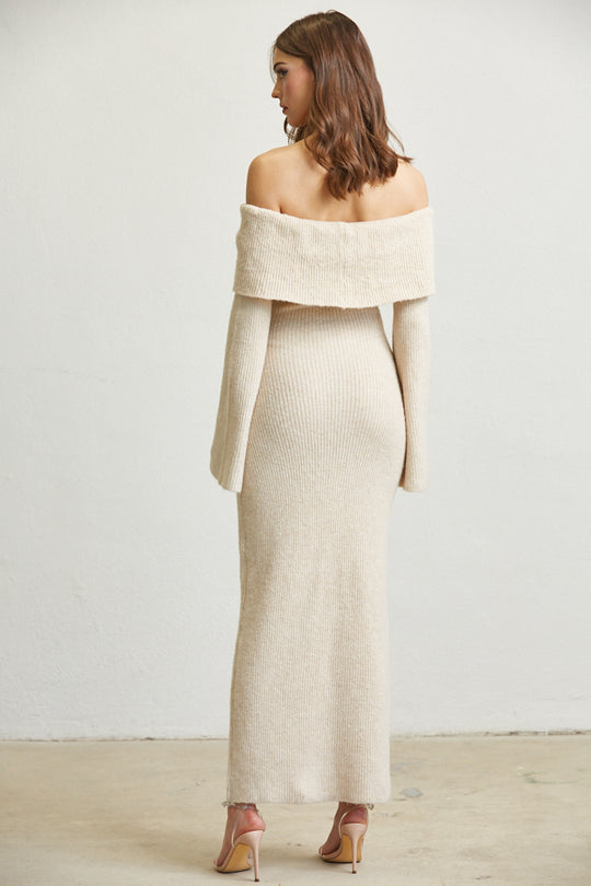 Off Shoulder Knit Maxi Dress - Fold & Flare By Rose Paulino