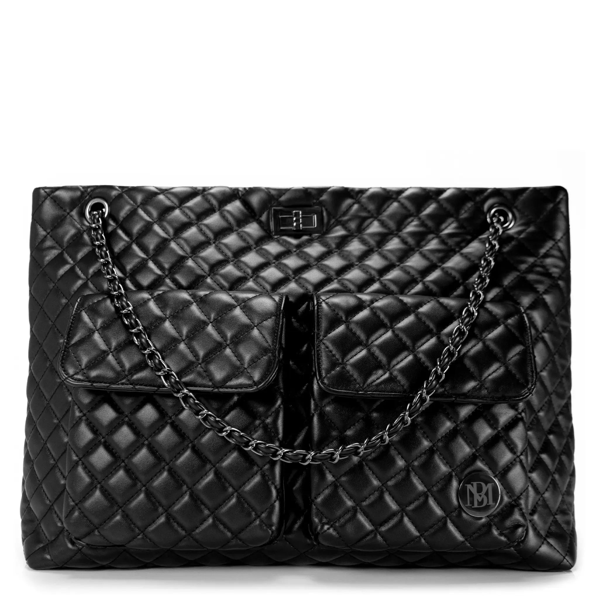 diana faux leather tote weekender travel bag Badgley Mischka Diana Quilted Vegan Leather Weekender Tote Bag