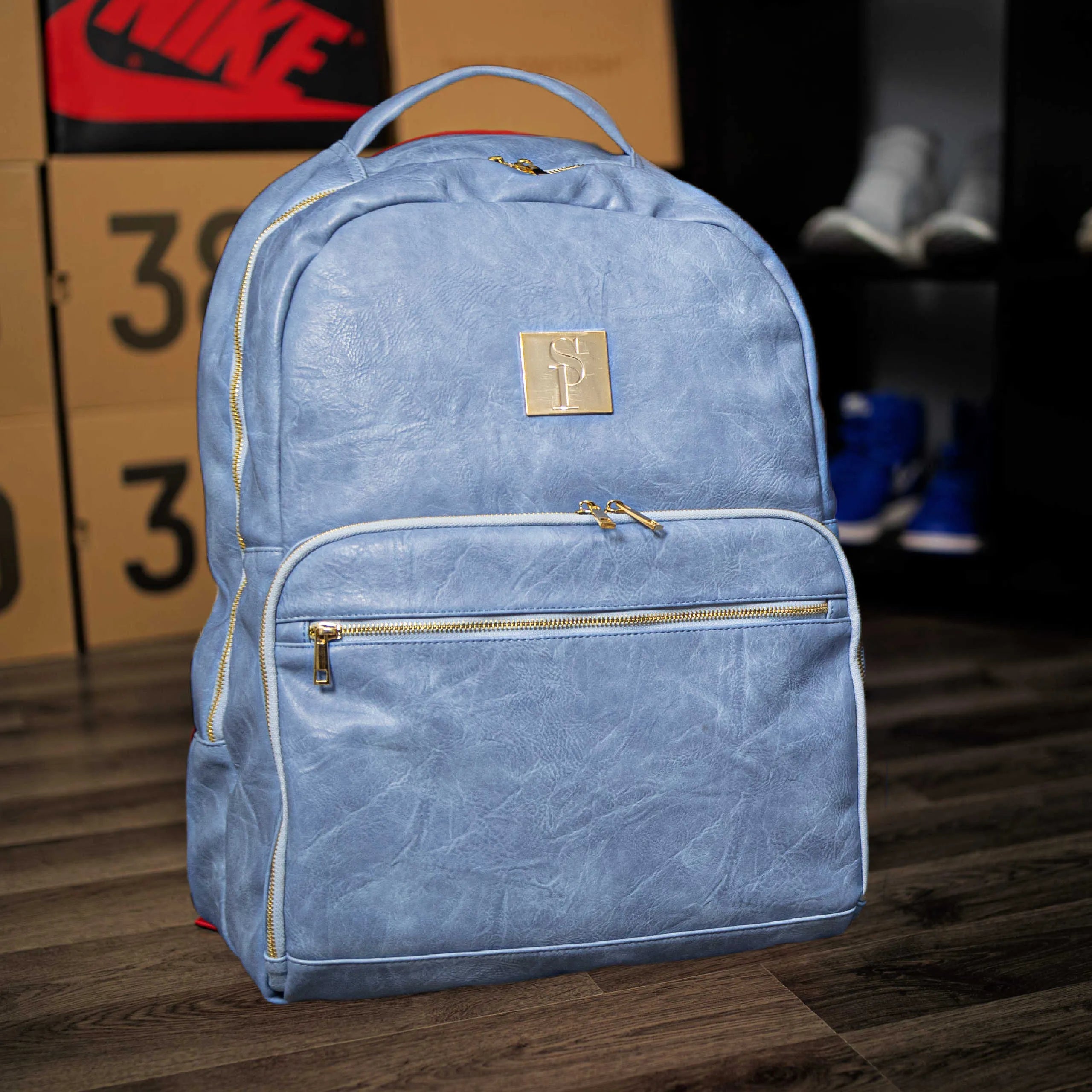 Baby Blue Backpack Tumbled Leather Commuter Bag