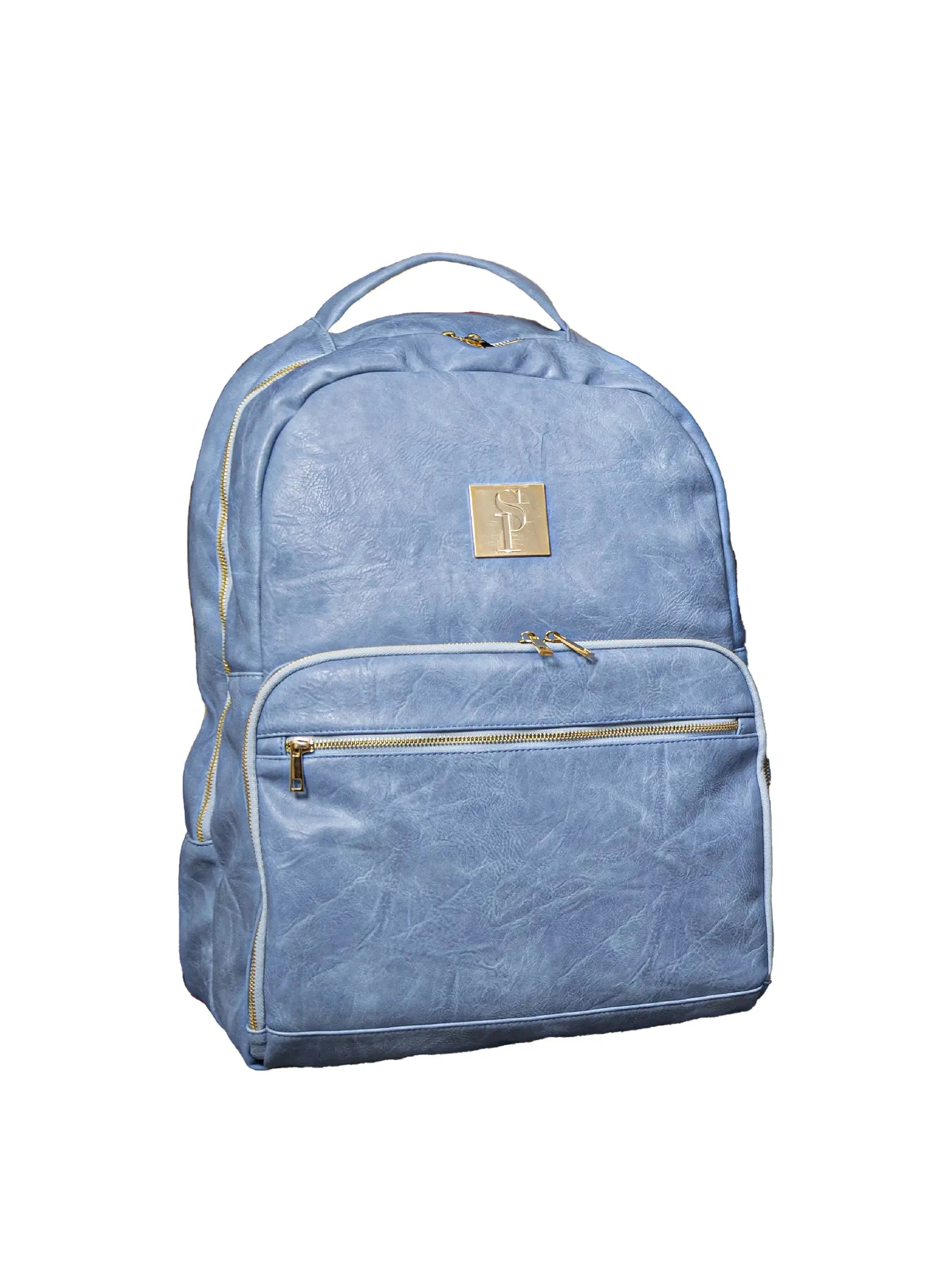 Baby Blue Backpack Tumbled Leather Commuter Bag