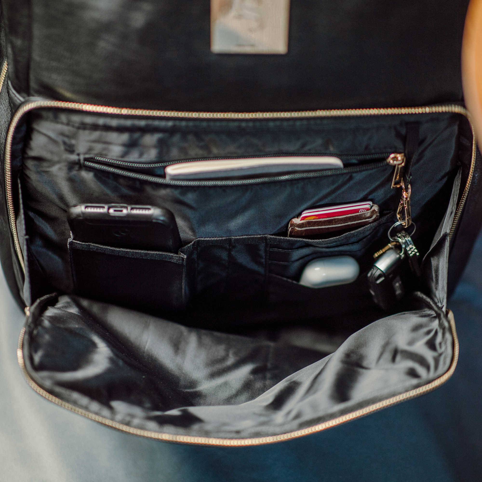 Black Leather Backpack Daily Commuter Bag