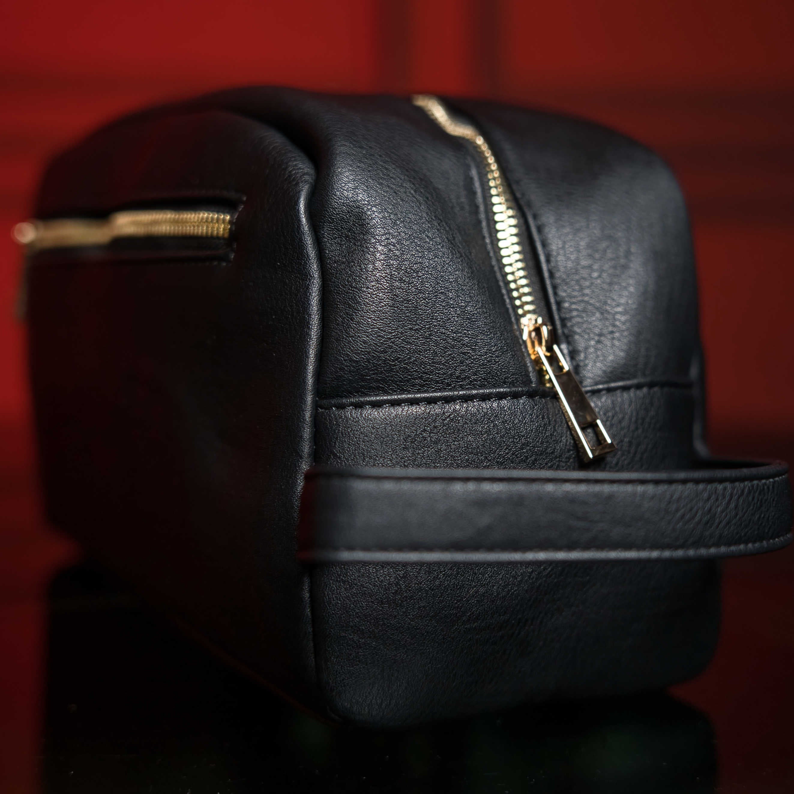 Black Leather Toiletry Bag